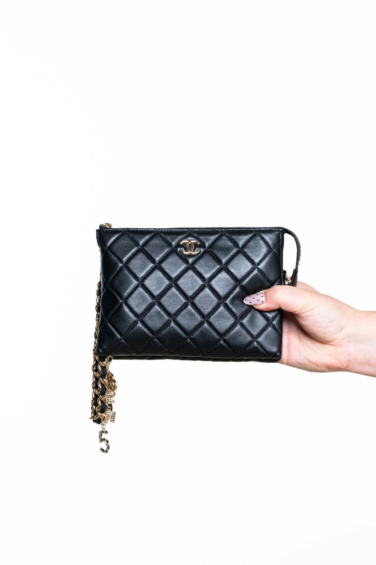 Black Medium Lambskin Coco Charms Pouch
