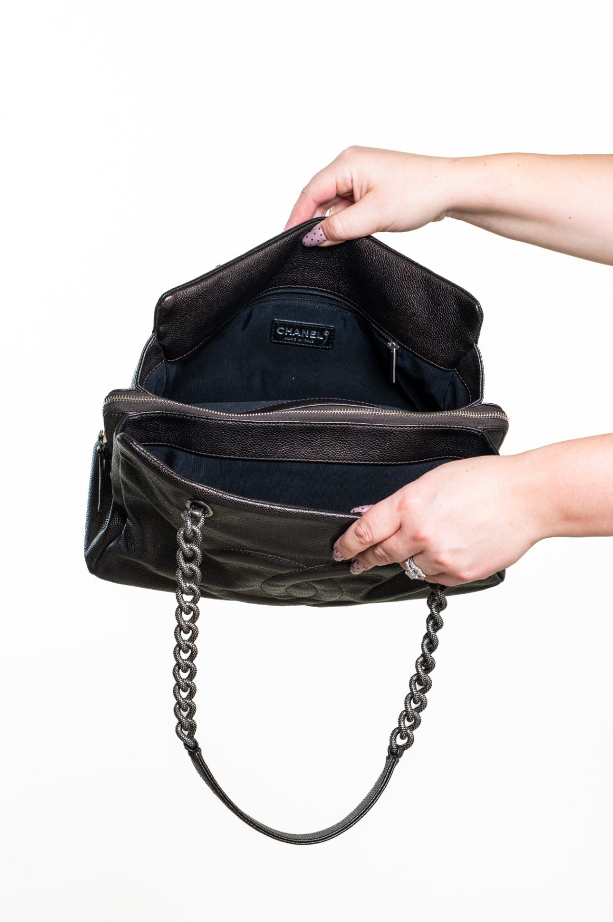 Vintage Brown CC Caviar Leather Chain Tote Bag
