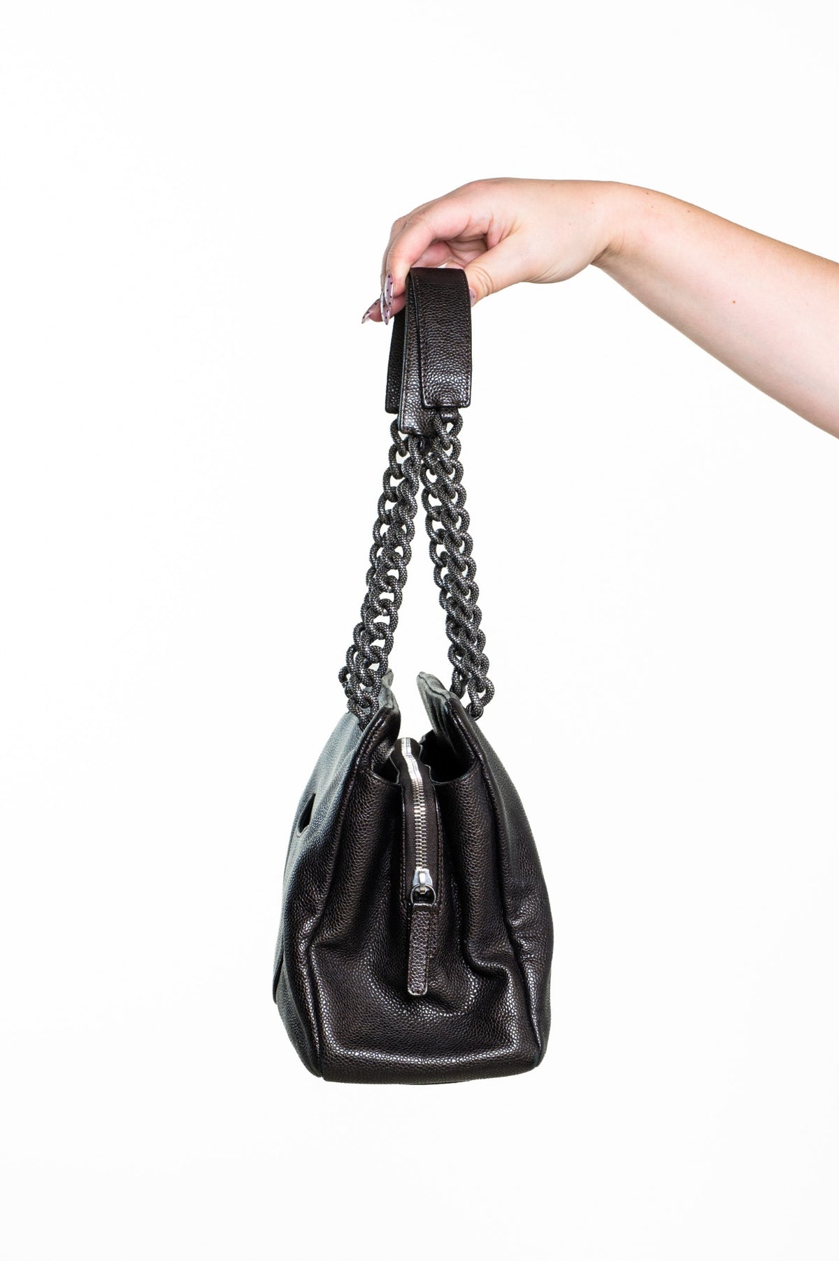 Vintage Brown CC Caviar Leather Chain Tote Bag