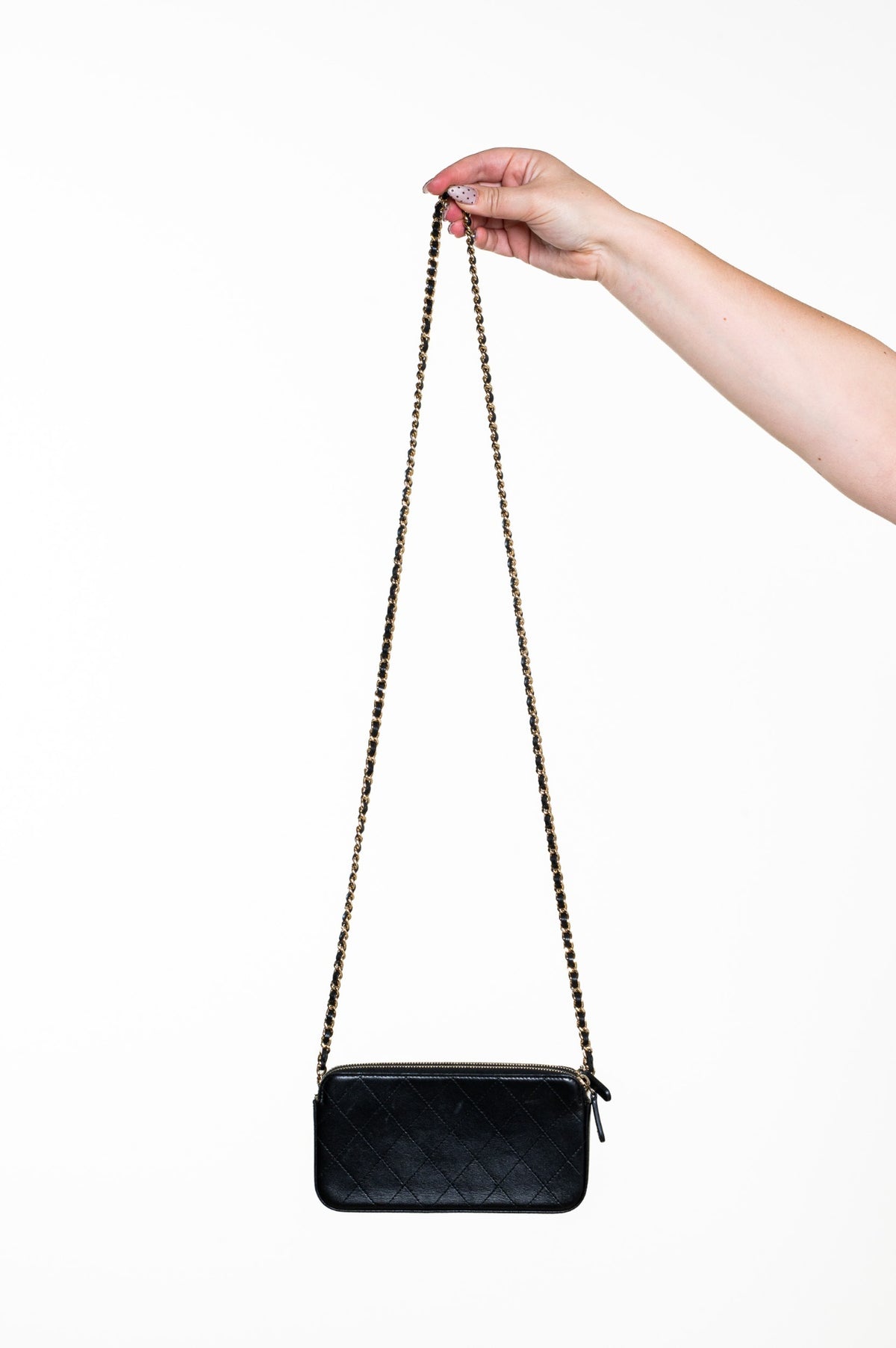 Black Lambskin Double Zip Wallet On Chain