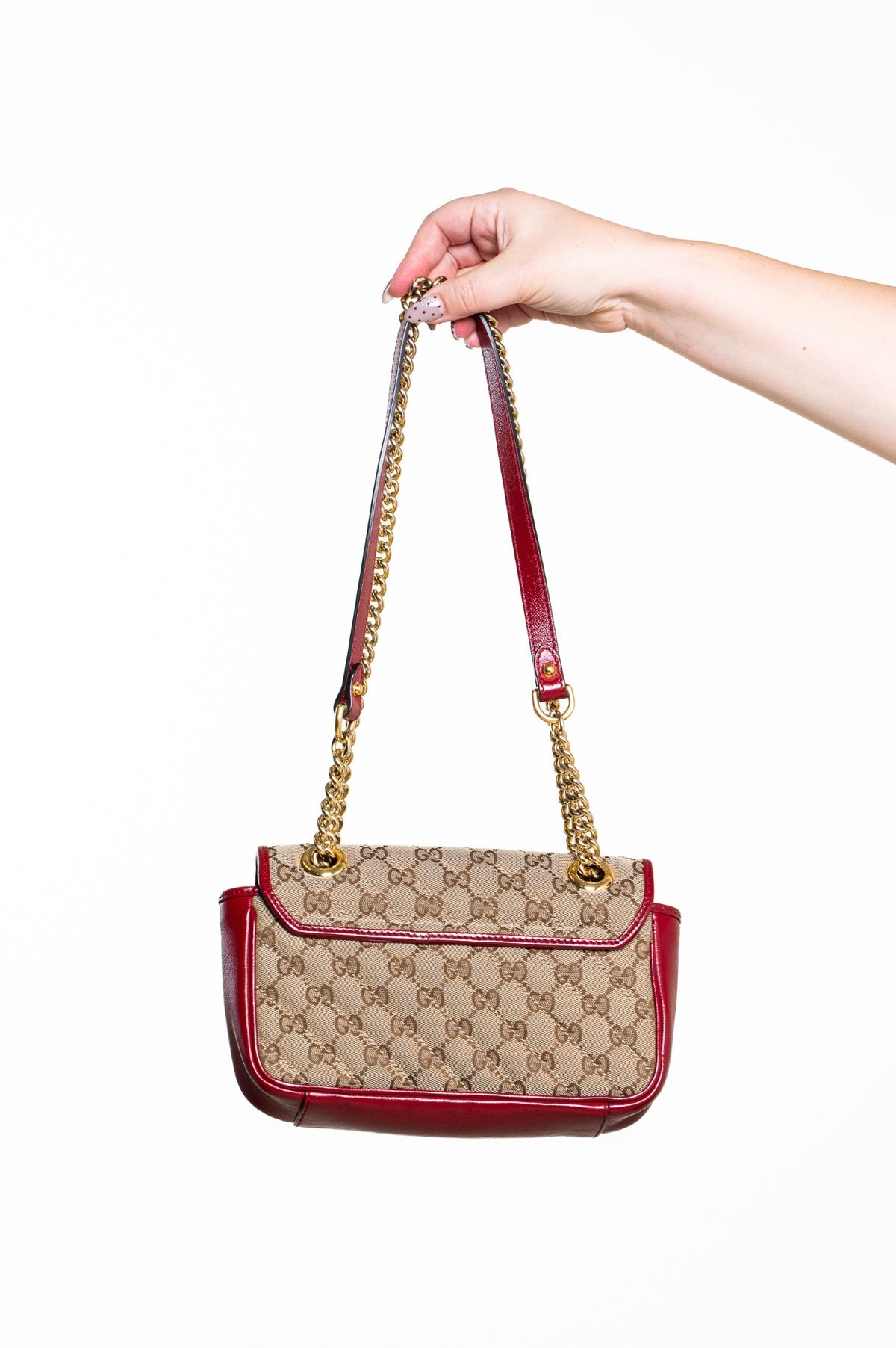 Beige Small GG Canvas Marmont Flap Bag
