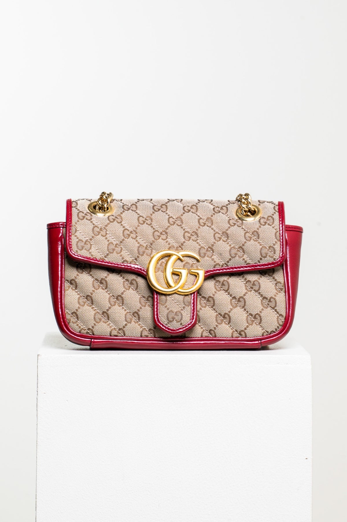 Beige Small GG Canvas Marmont Flap Bag