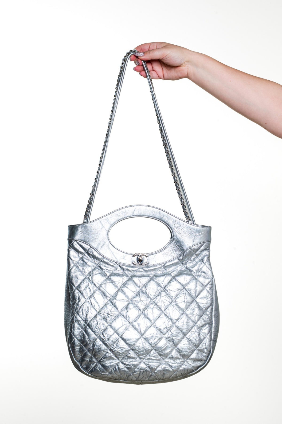 Silver Vintage Crinkled Calfskin 31 Bag