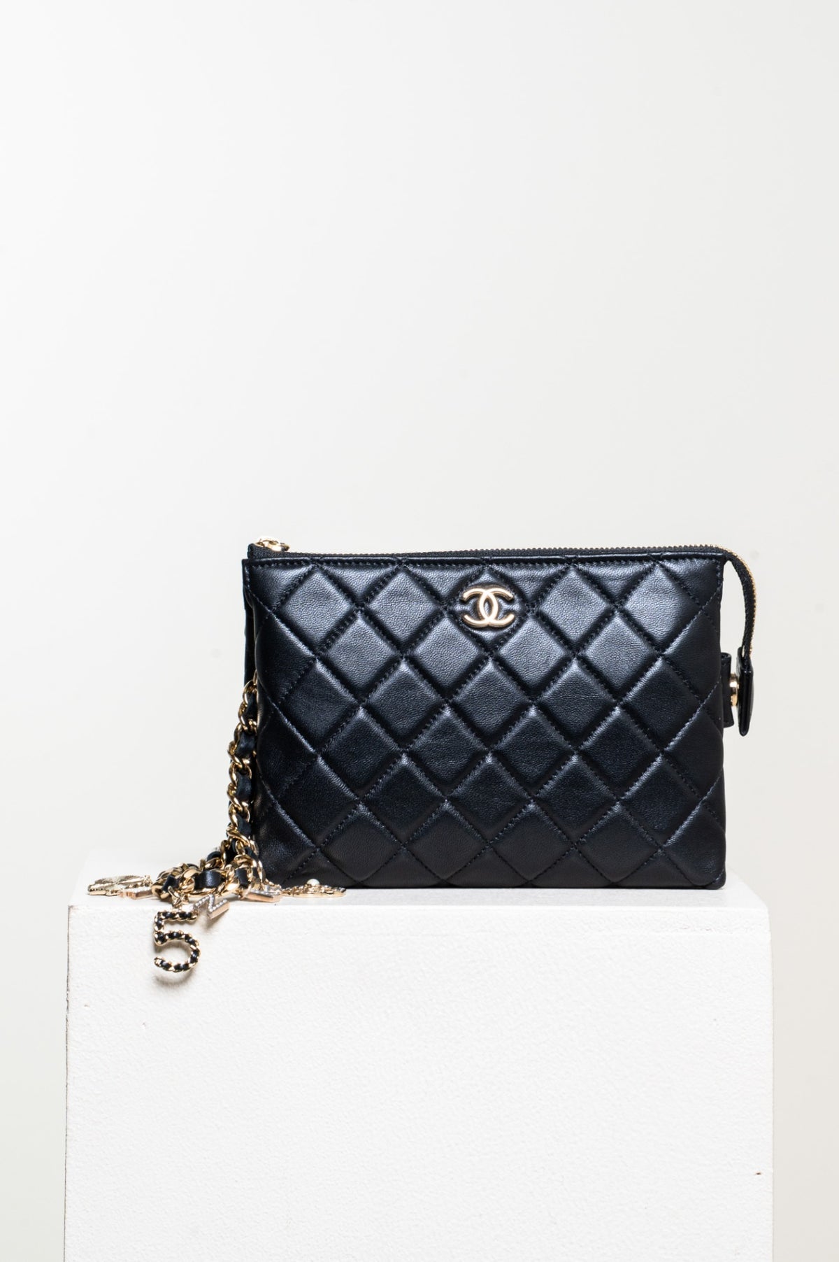 Black Medium Lambskin Coco Charms Pouch