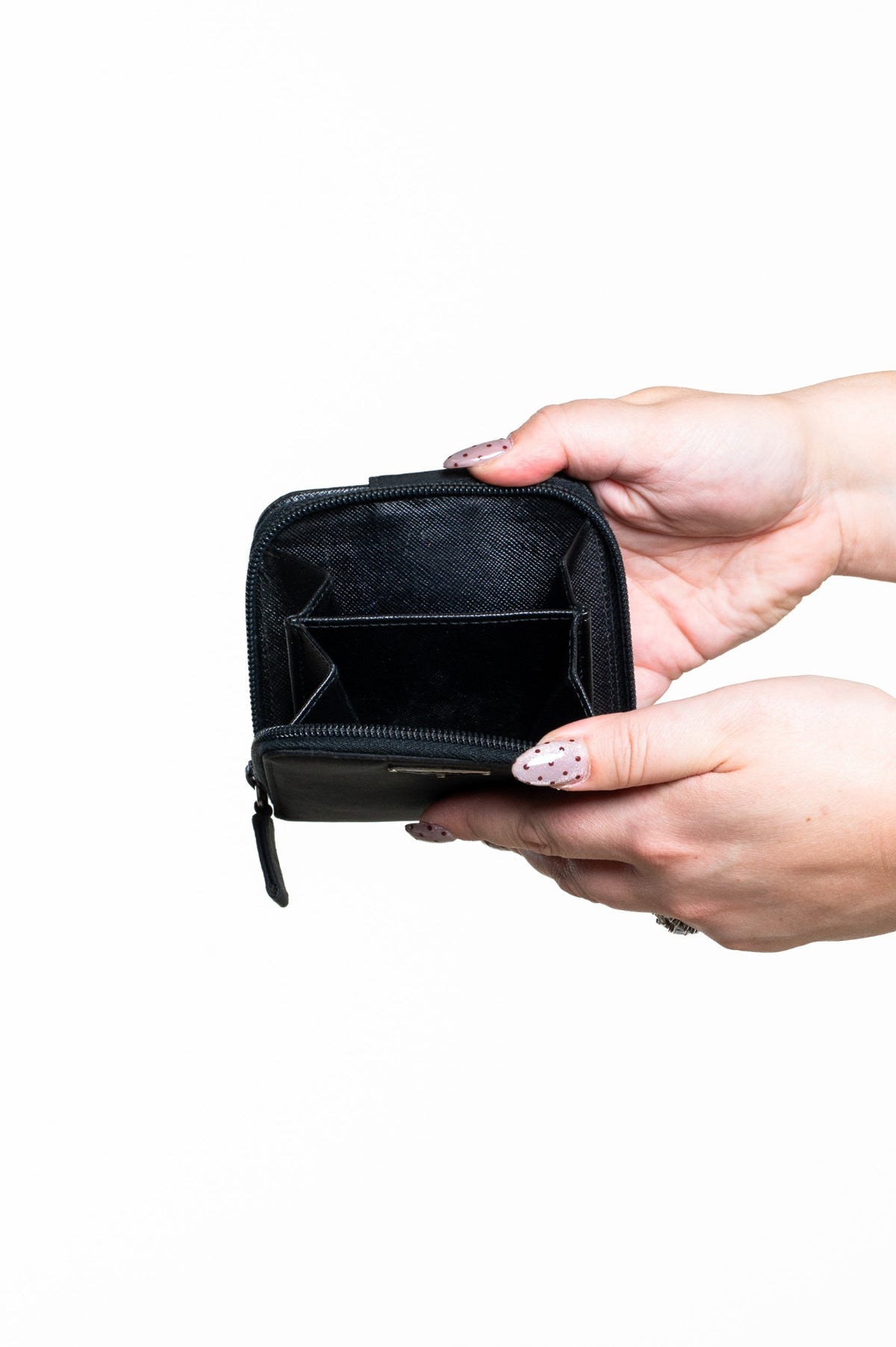 Black Tessuto Nylon Zip-Around Compact Wallet