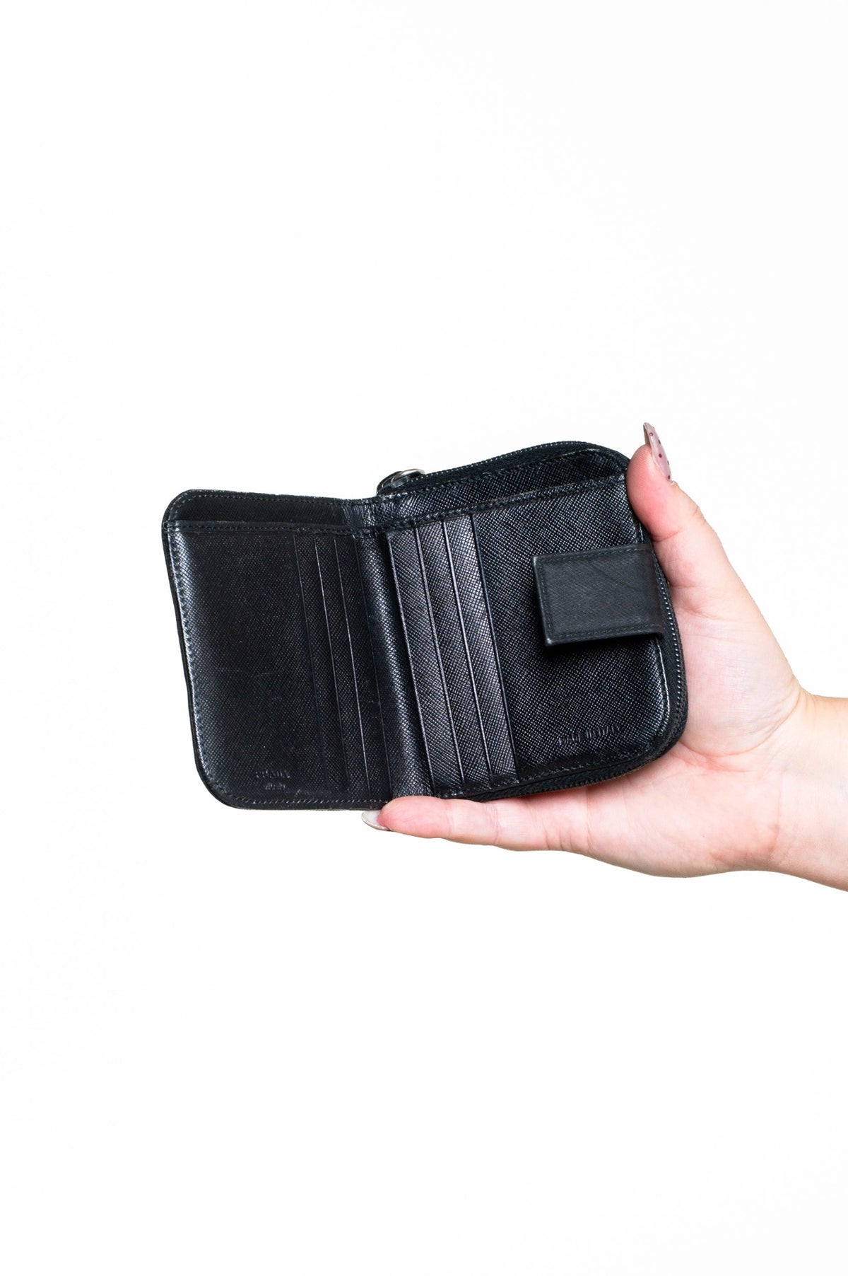 Black Tessuto Nylon Zip-Around Compact Wallet