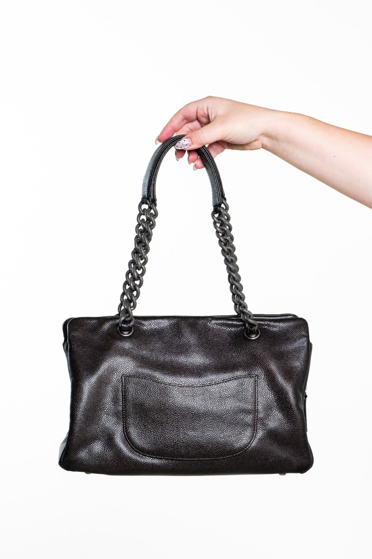Vintage Brown CC Caviar Leather Chain Tote Bag