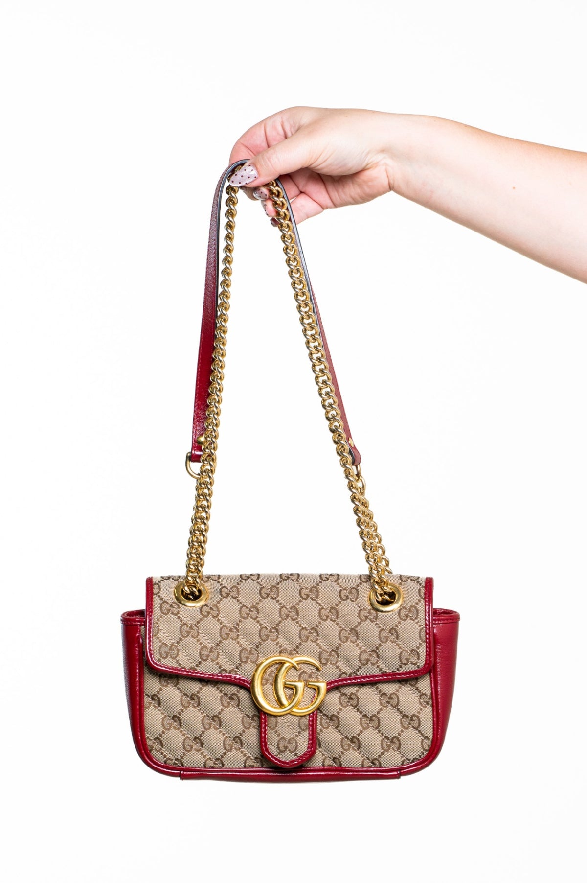Beige Small GG Canvas Marmont Flap Bag