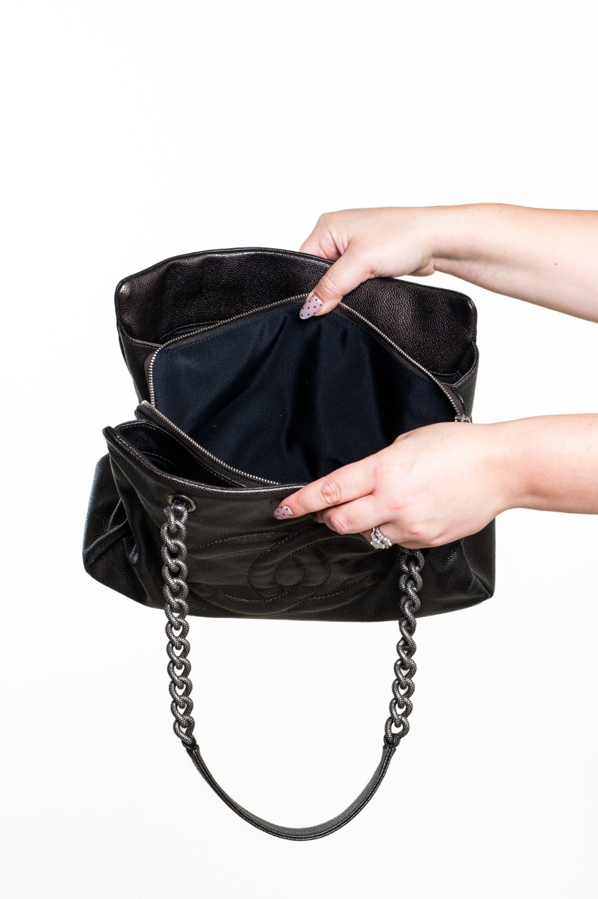 Vintage Brown CC Caviar Leather Chain Tote Bag