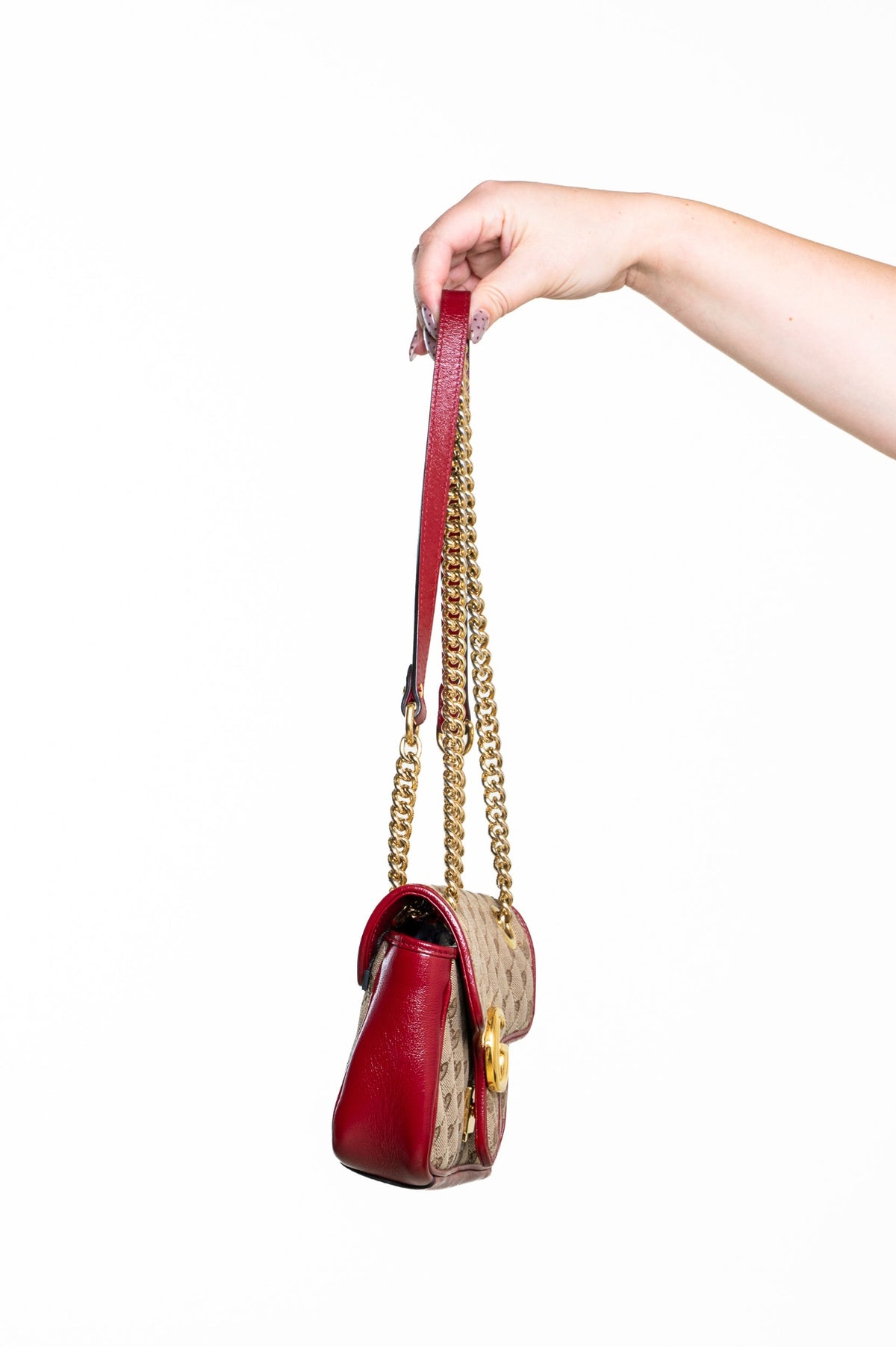 Beige Small GG Canvas Marmont Flap Bag