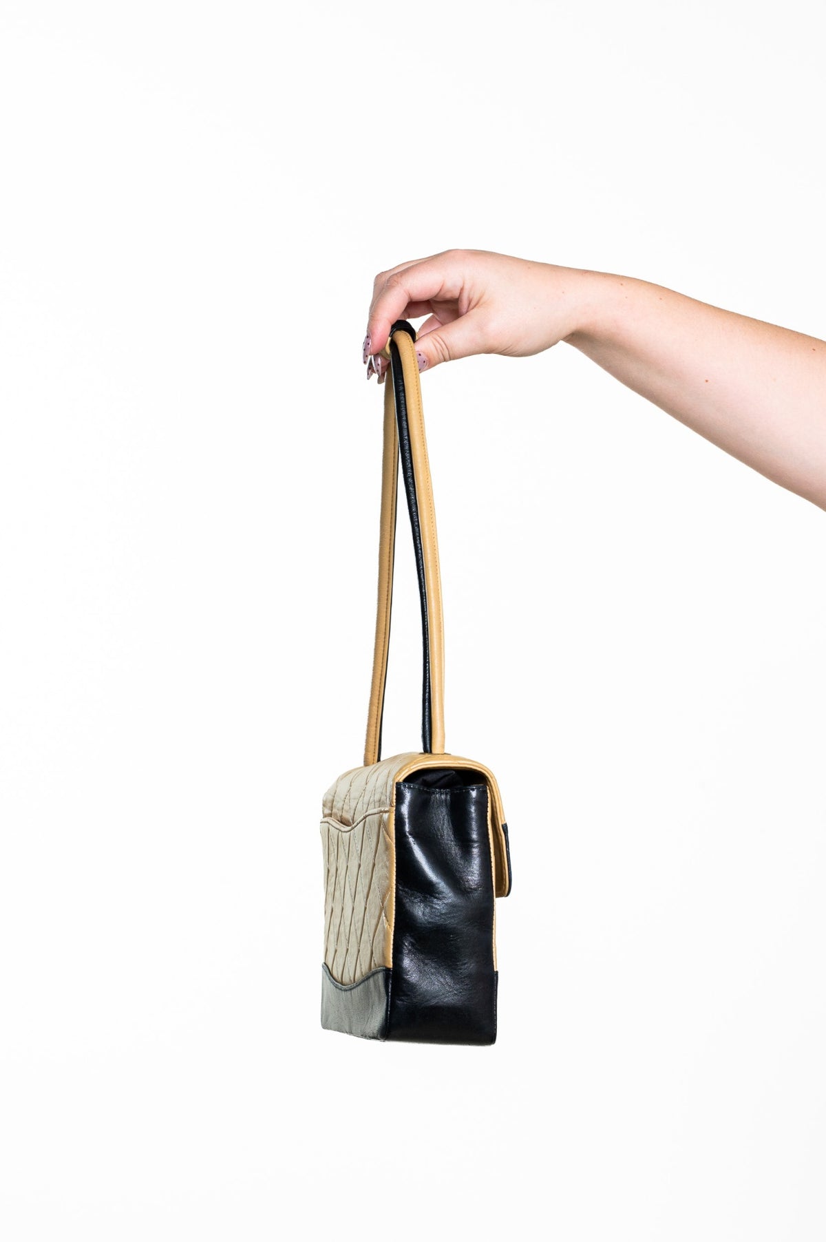 Beige and Black Vintage Medium Lambskin Matelasse Bag