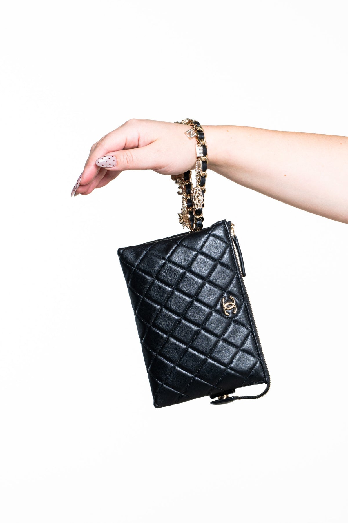 Black Medium Lambskin Coco Charms Pouch