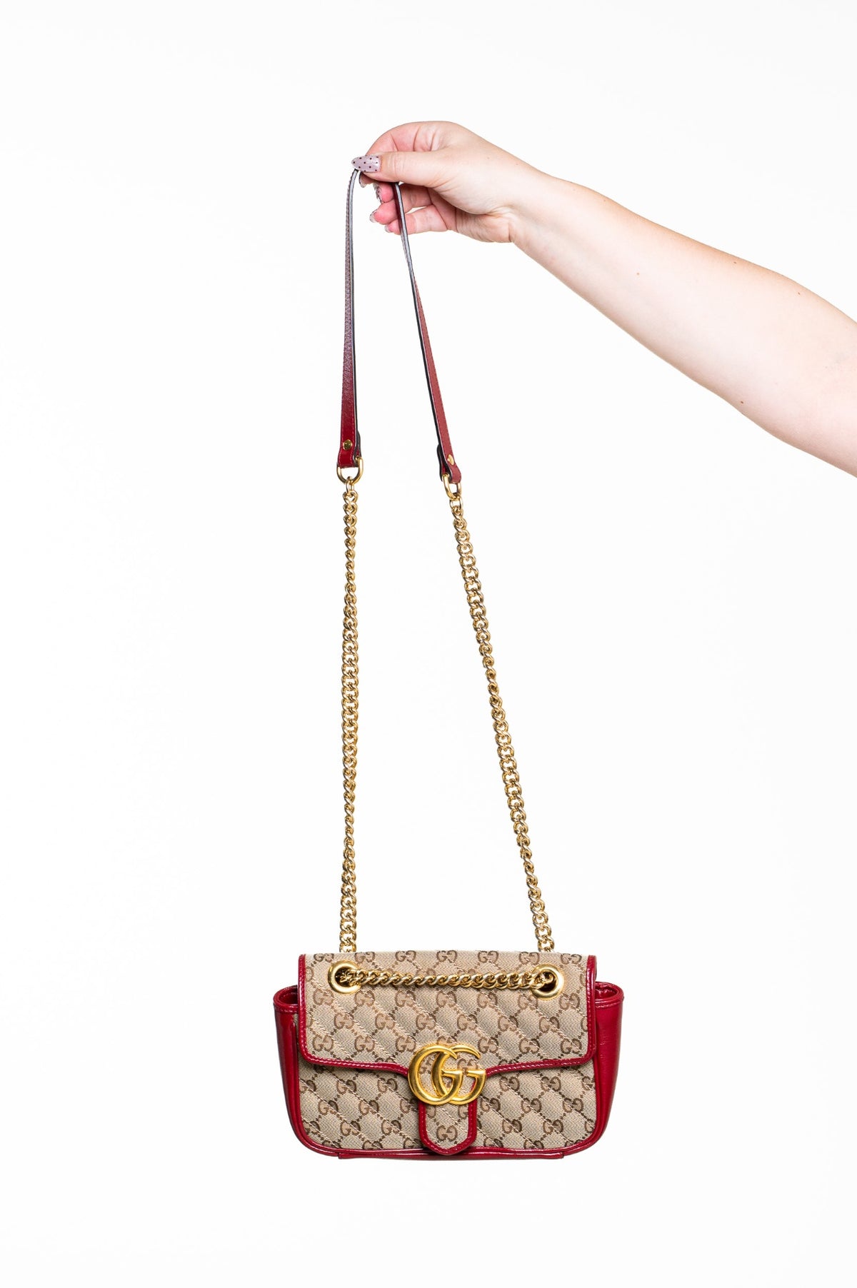 Beige Small GG Canvas Marmont Flap Bag