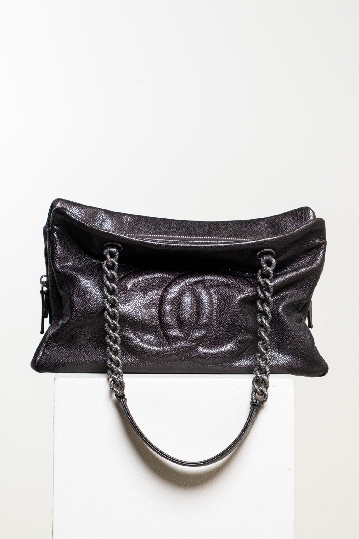Vintage Brown CC Caviar Leather Chain Tote Bag