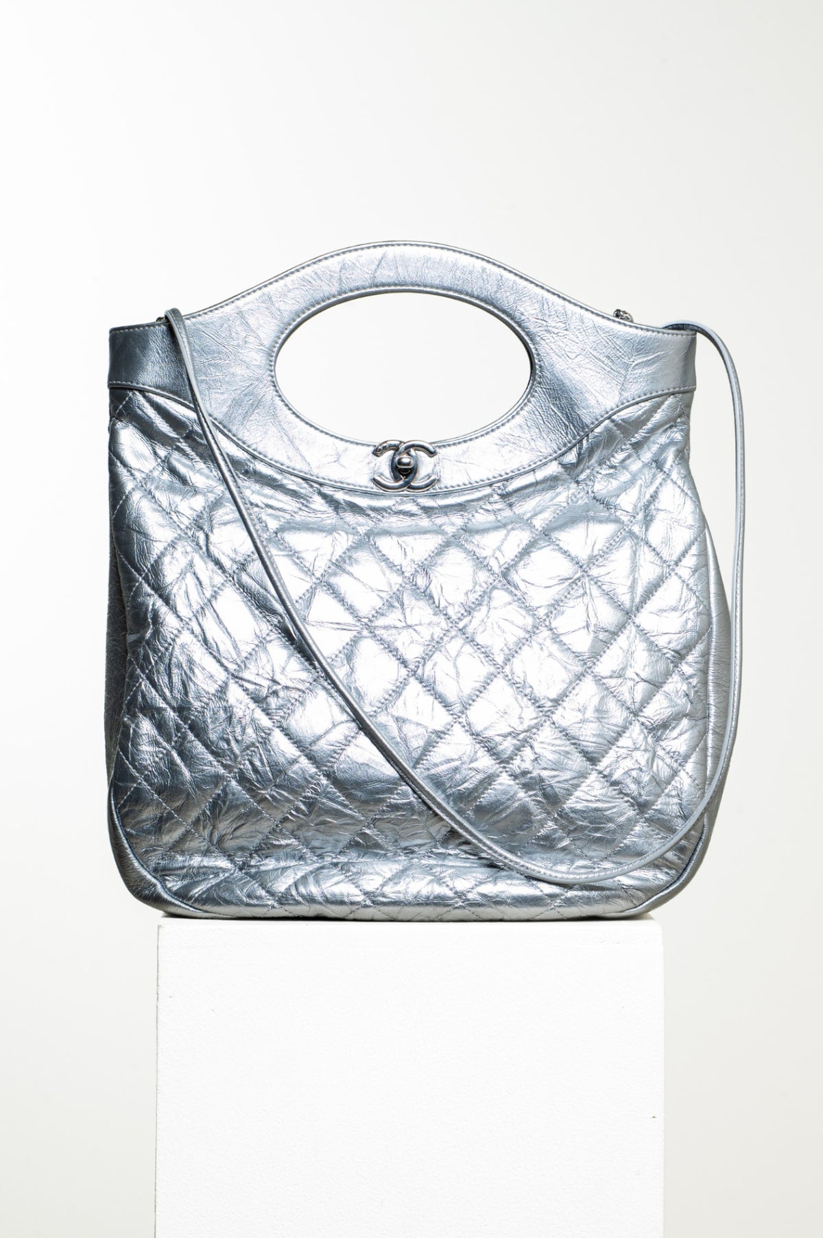 Silver Vintage Crinkled Calfskin 31 Bag