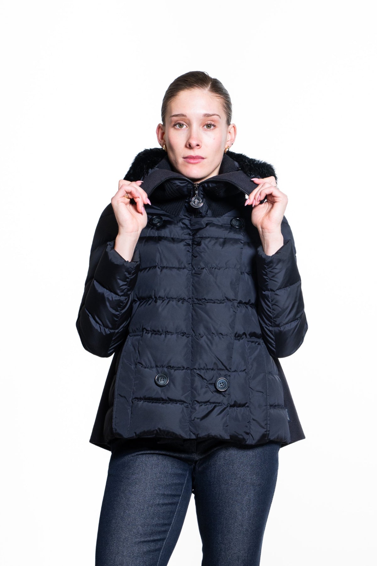 Black Fur-Trimmed Padded Jacket