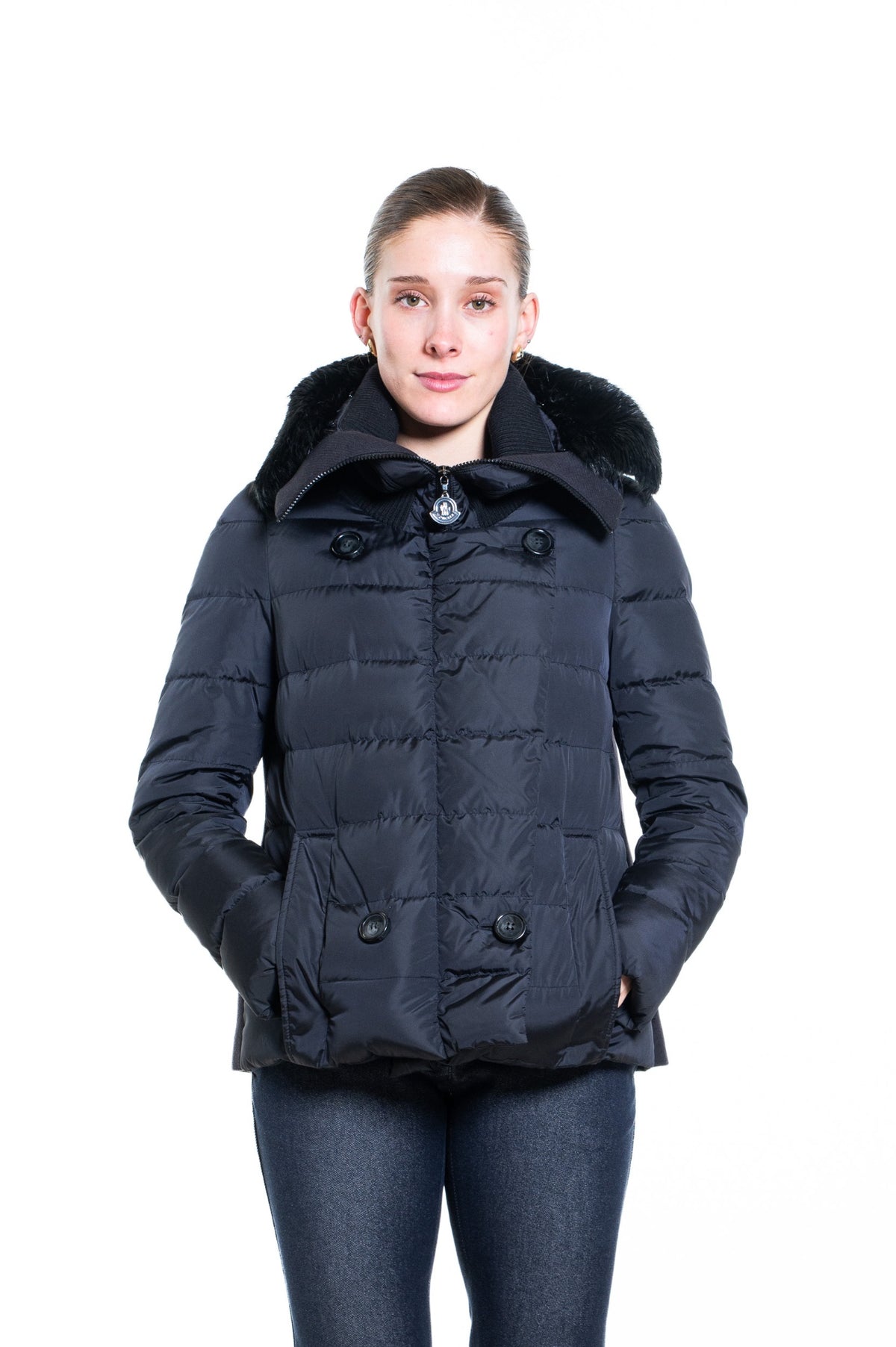 Black Fur-Trimmed Padded Jacket