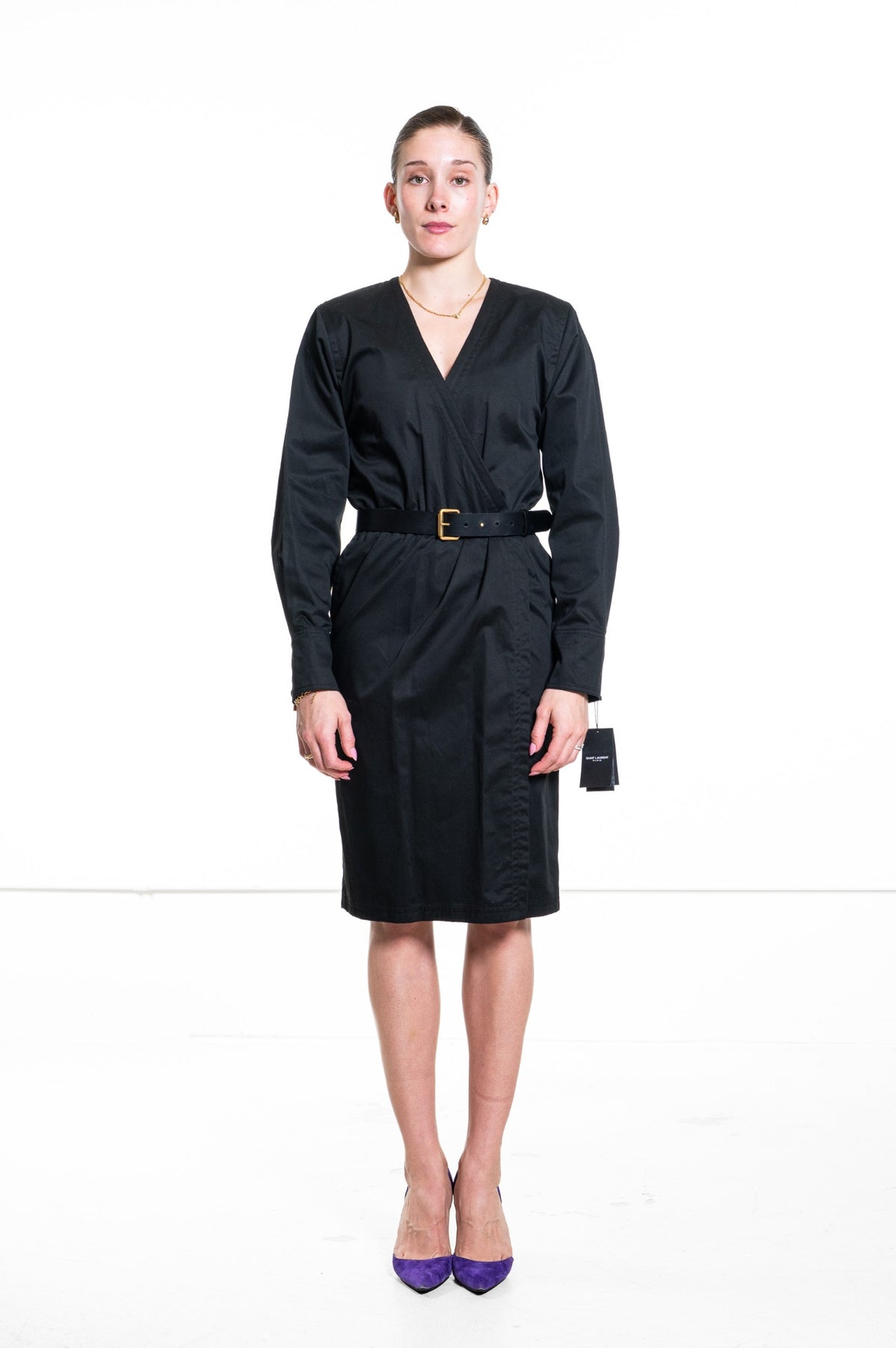 Black Belted Wrap Midi Dress