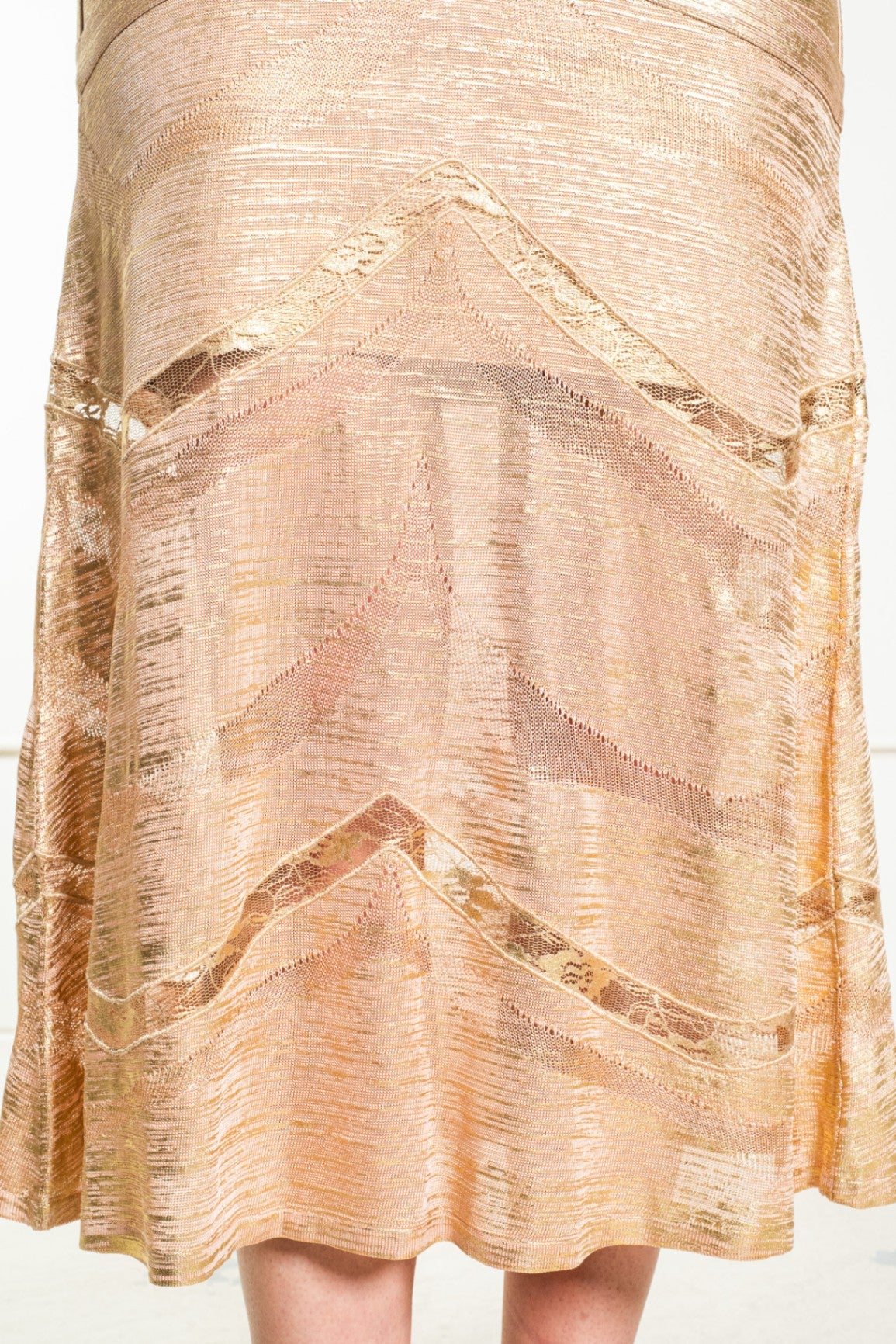 Gold Metallic Gold Foil V-Neck Bandage Dress