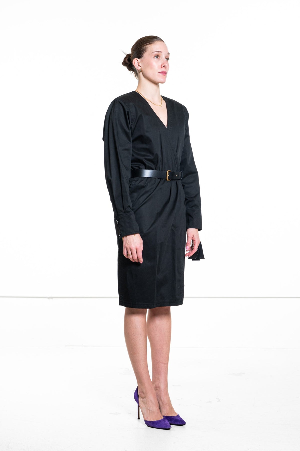 Black Belted Wrap Midi Dress