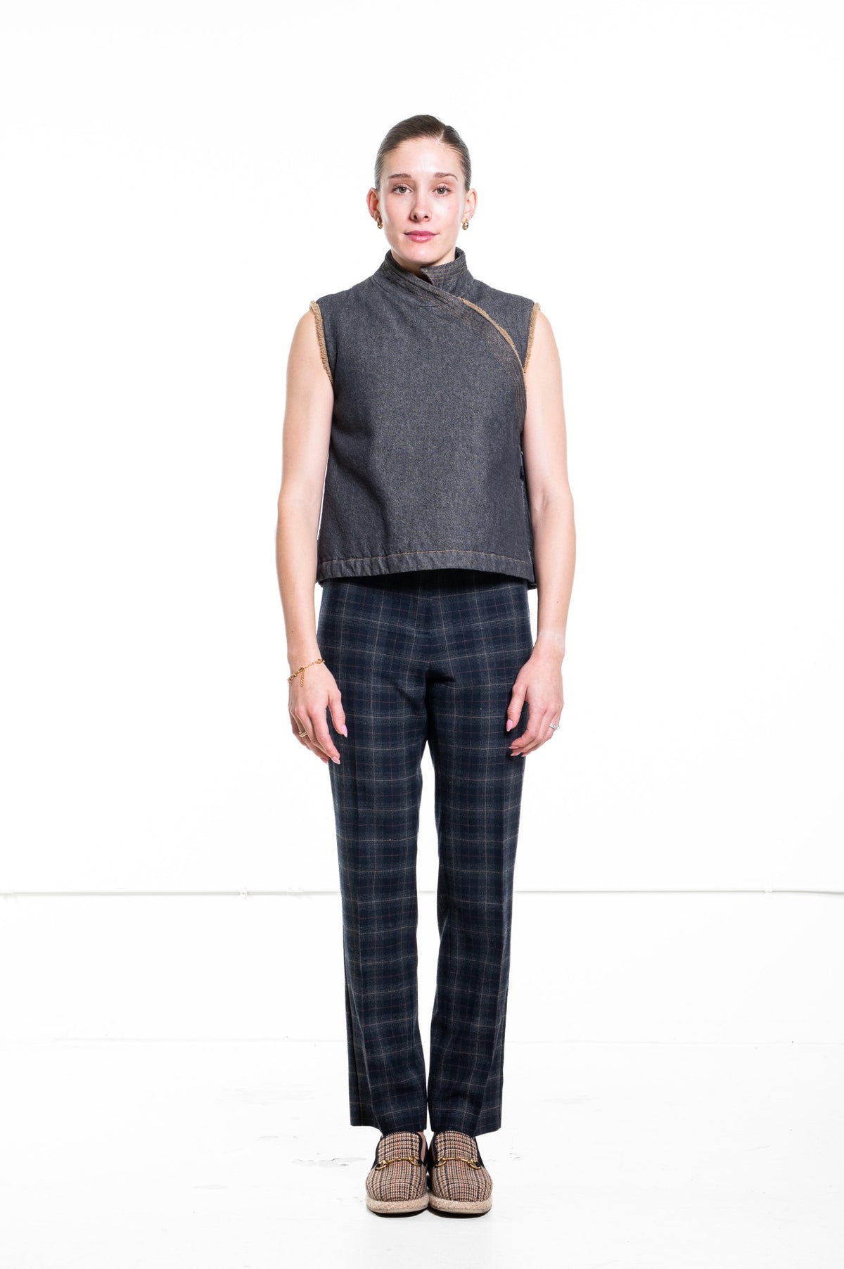 Gray Vintage Asymmetrical Wrap Denim Vest