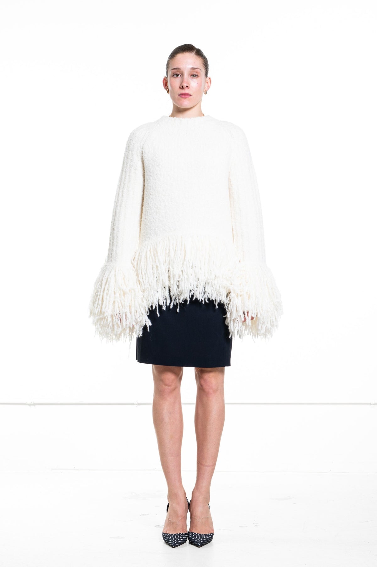 Ivory Fringe Crew Neck Pullover