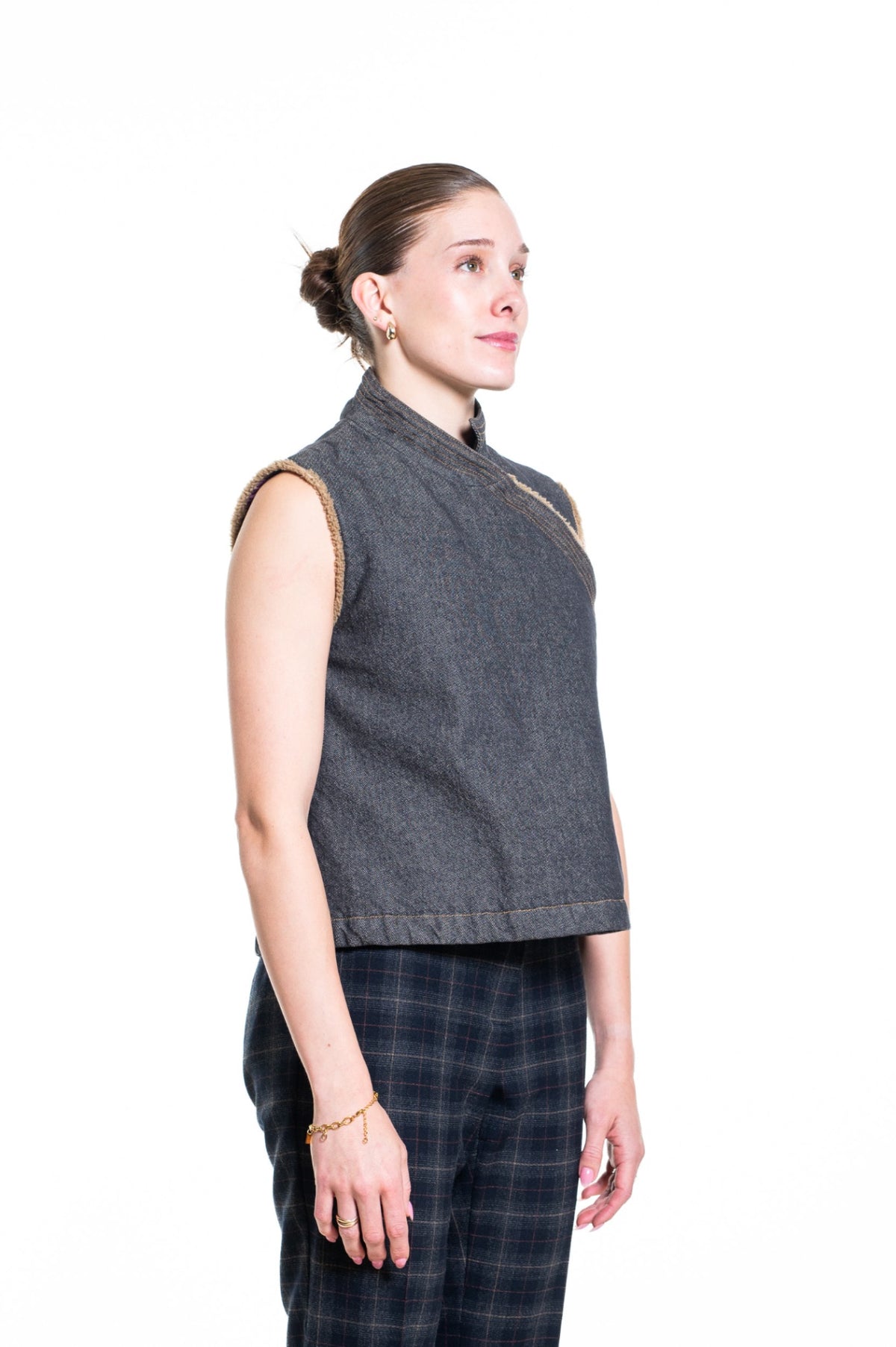 Gray Vintage Asymmetrical Wrap Denim Vest