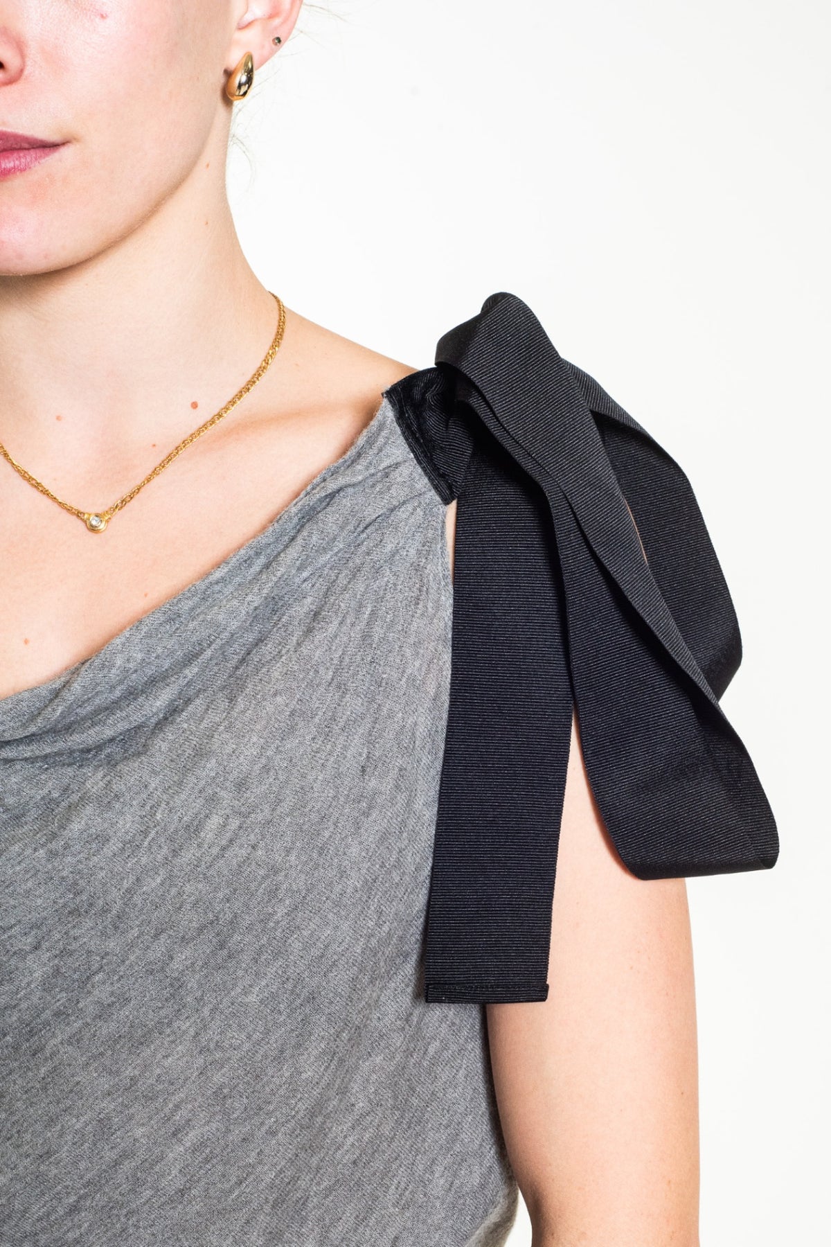 Grey Cashmere Mini Dress w/ Ribbon Strap Detail