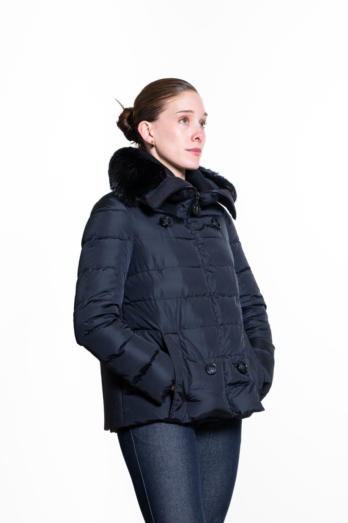 Black Fur-Trimmed Padded Jacket