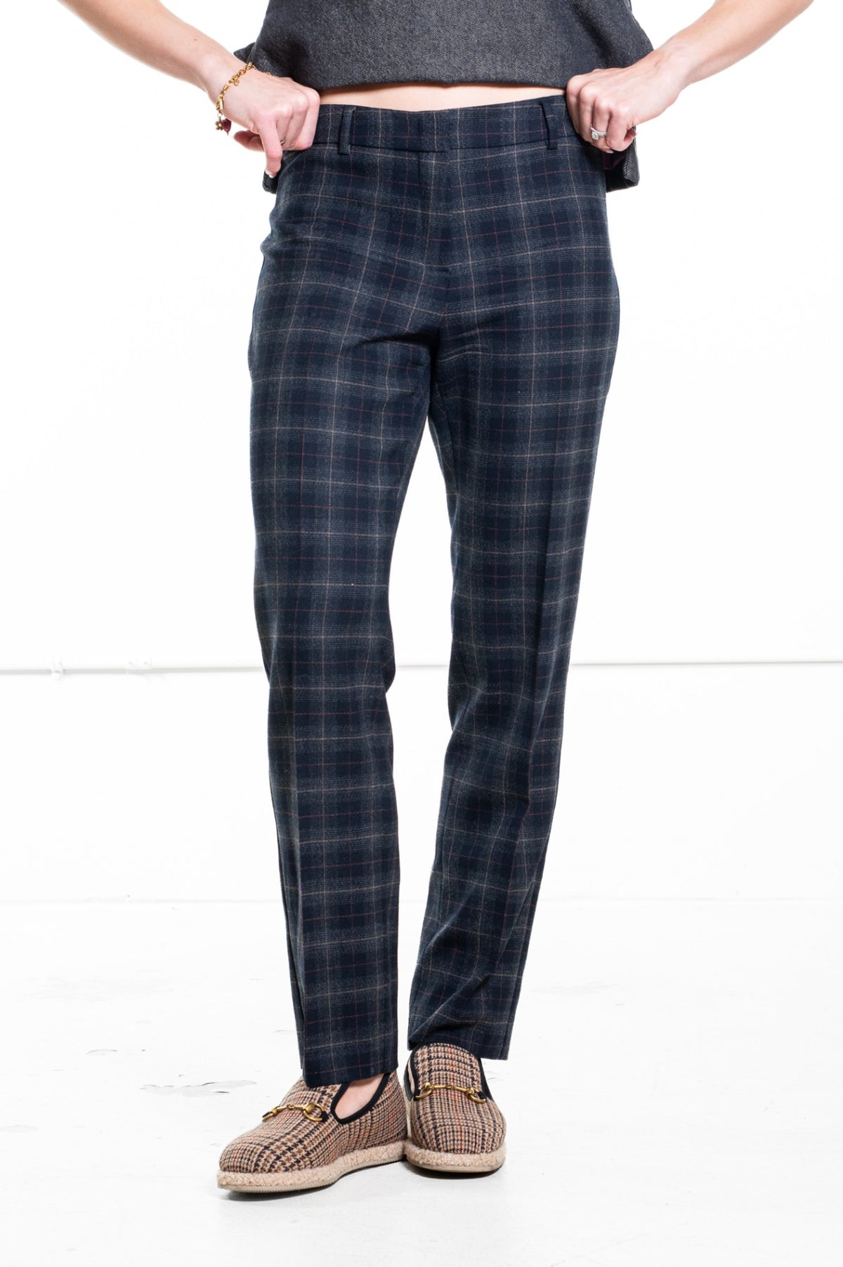 Navy Plaid Trousers