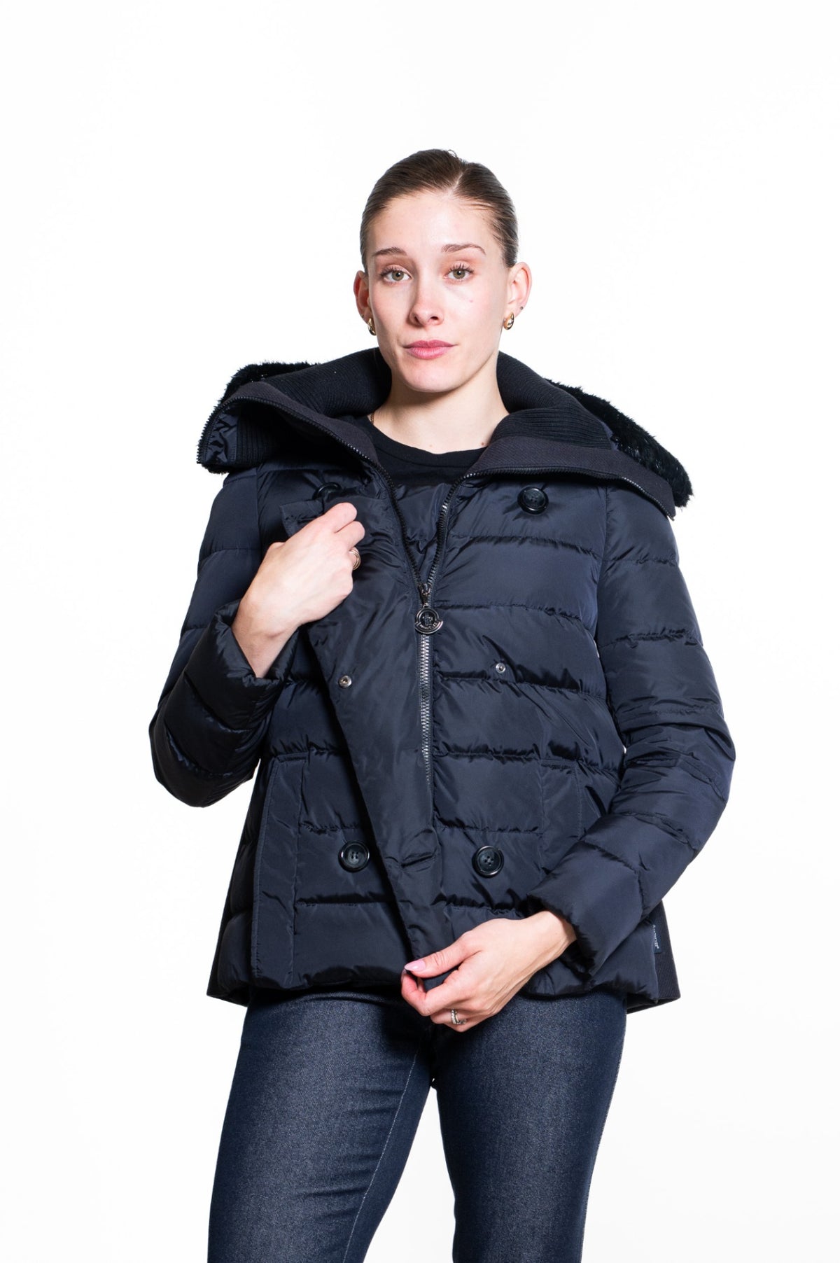 Black Fur-Trimmed Padded Jacket