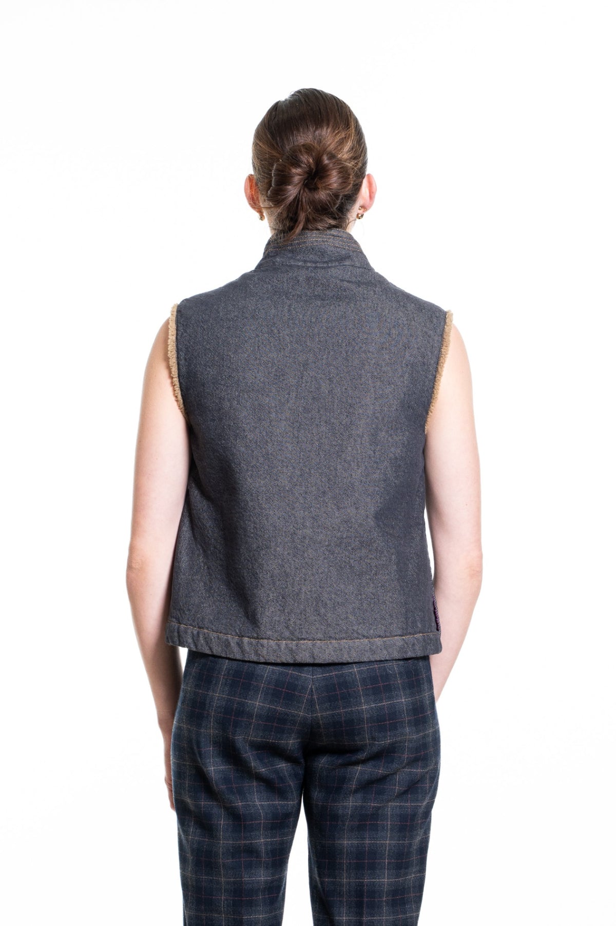 Gray Vintage Asymmetrical Wrap Denim Vest