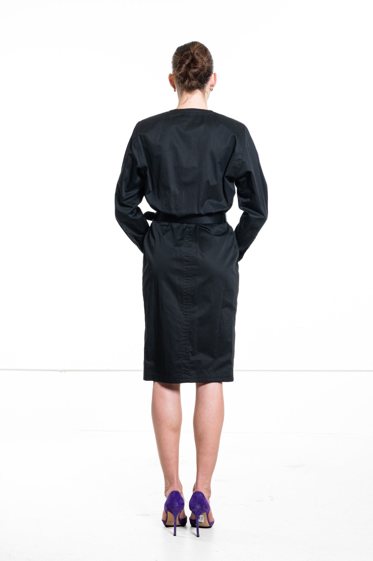 Black Belted Wrap Midi Dress