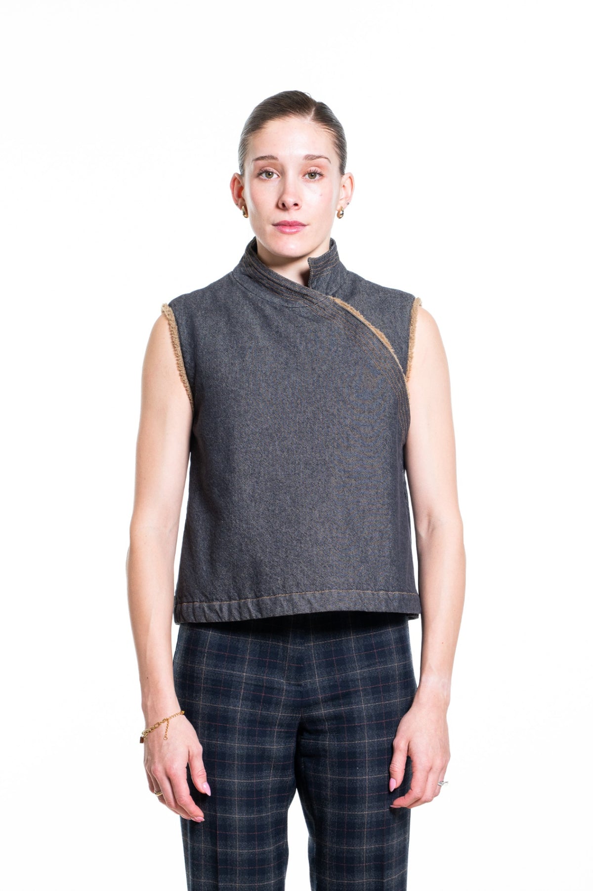 Gray Vintage Asymmetrical Wrap Denim Vest