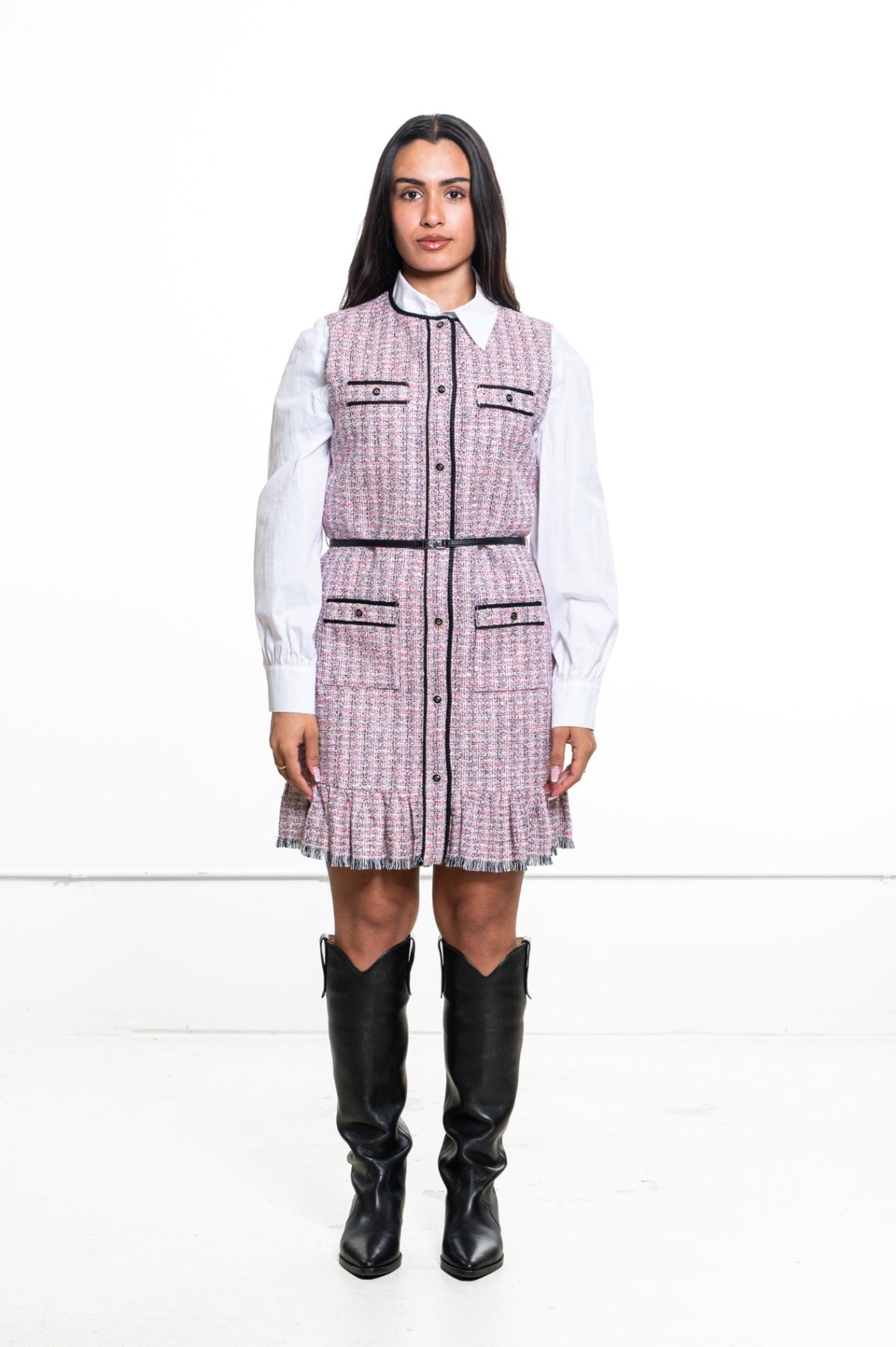 Pink Tweed 2-in-1 short dress