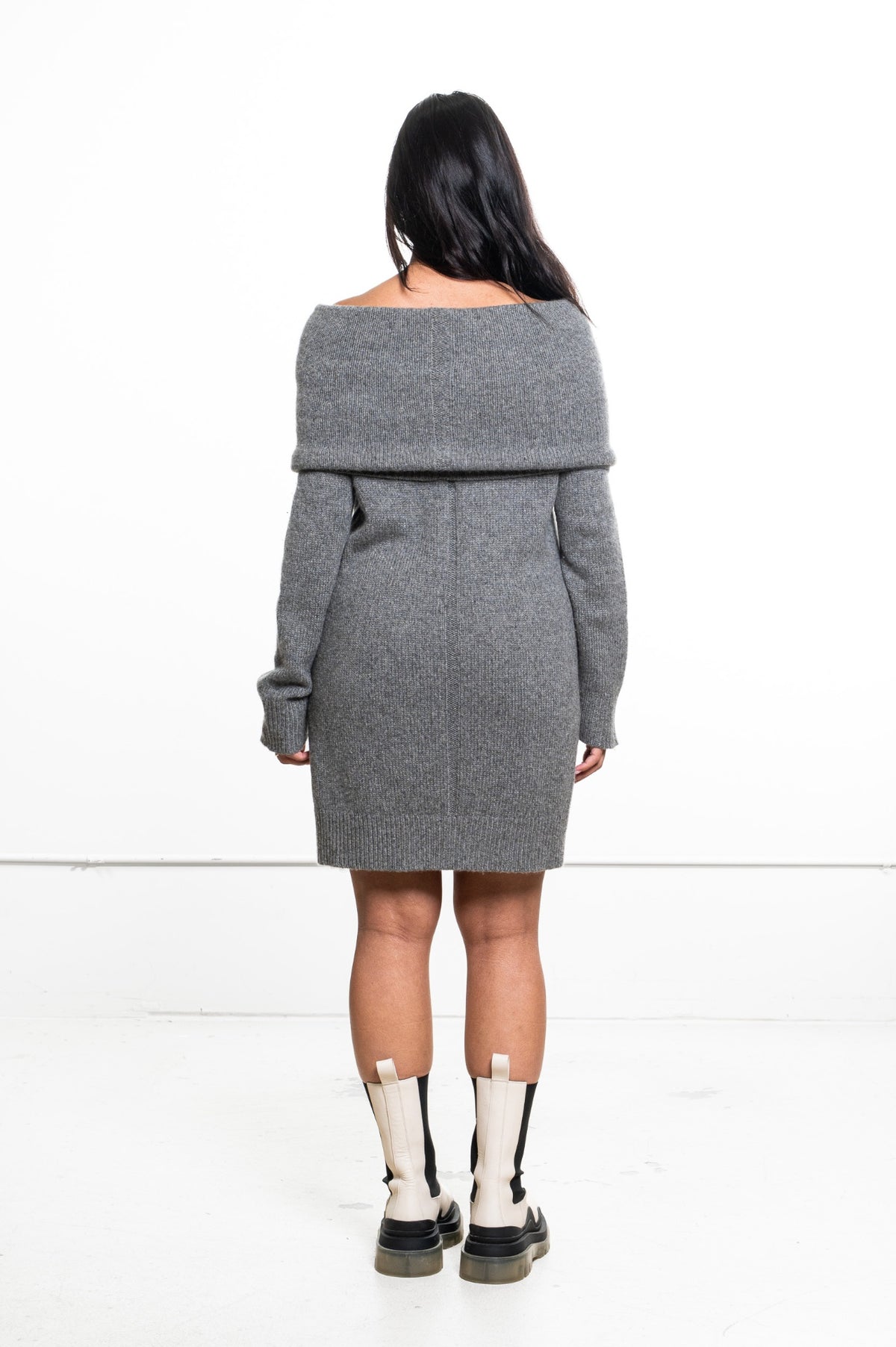 Gray Cowl Neck Sweater Dress