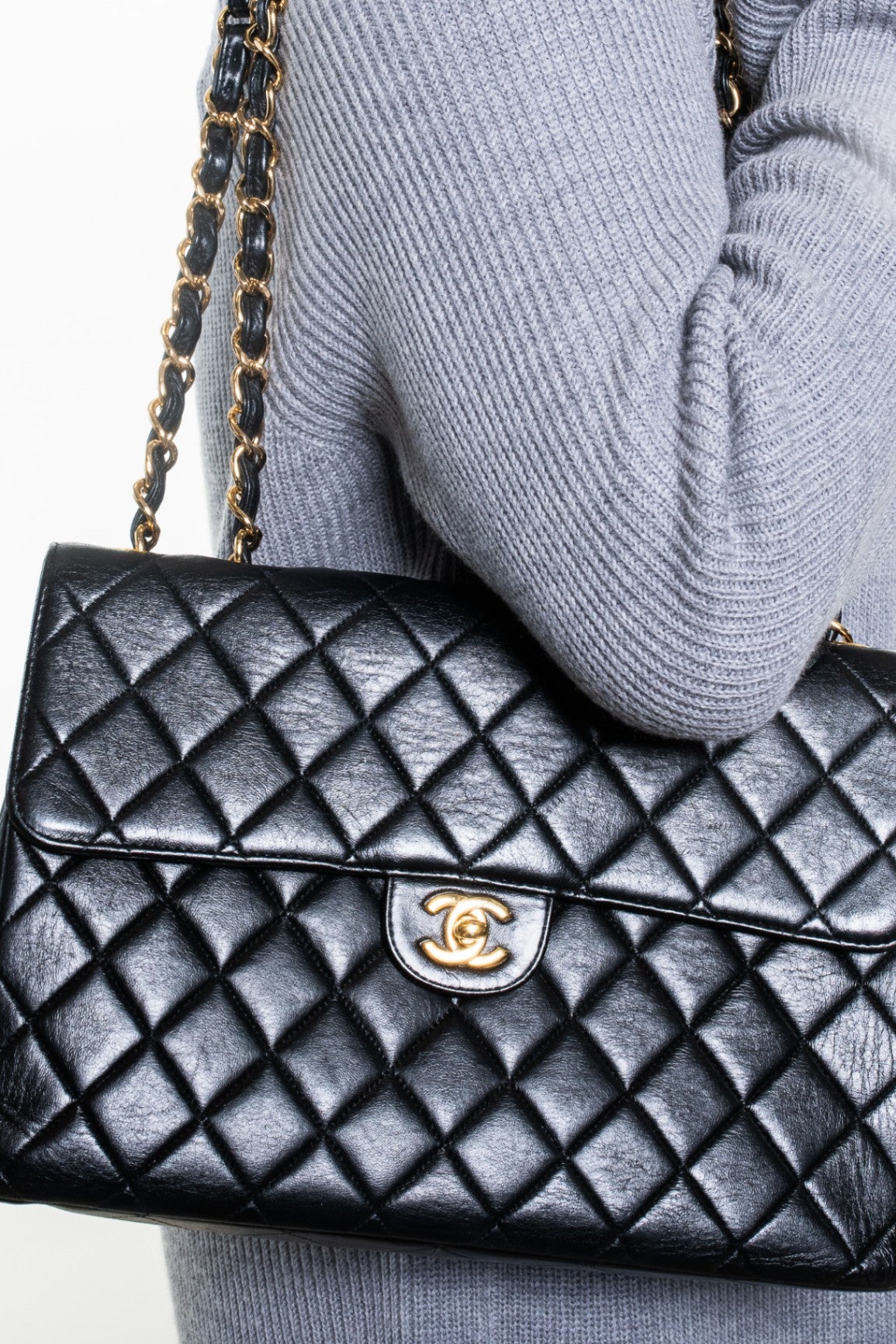 Black Vintage Jumbo Lambskin Classic Single Flap Bag