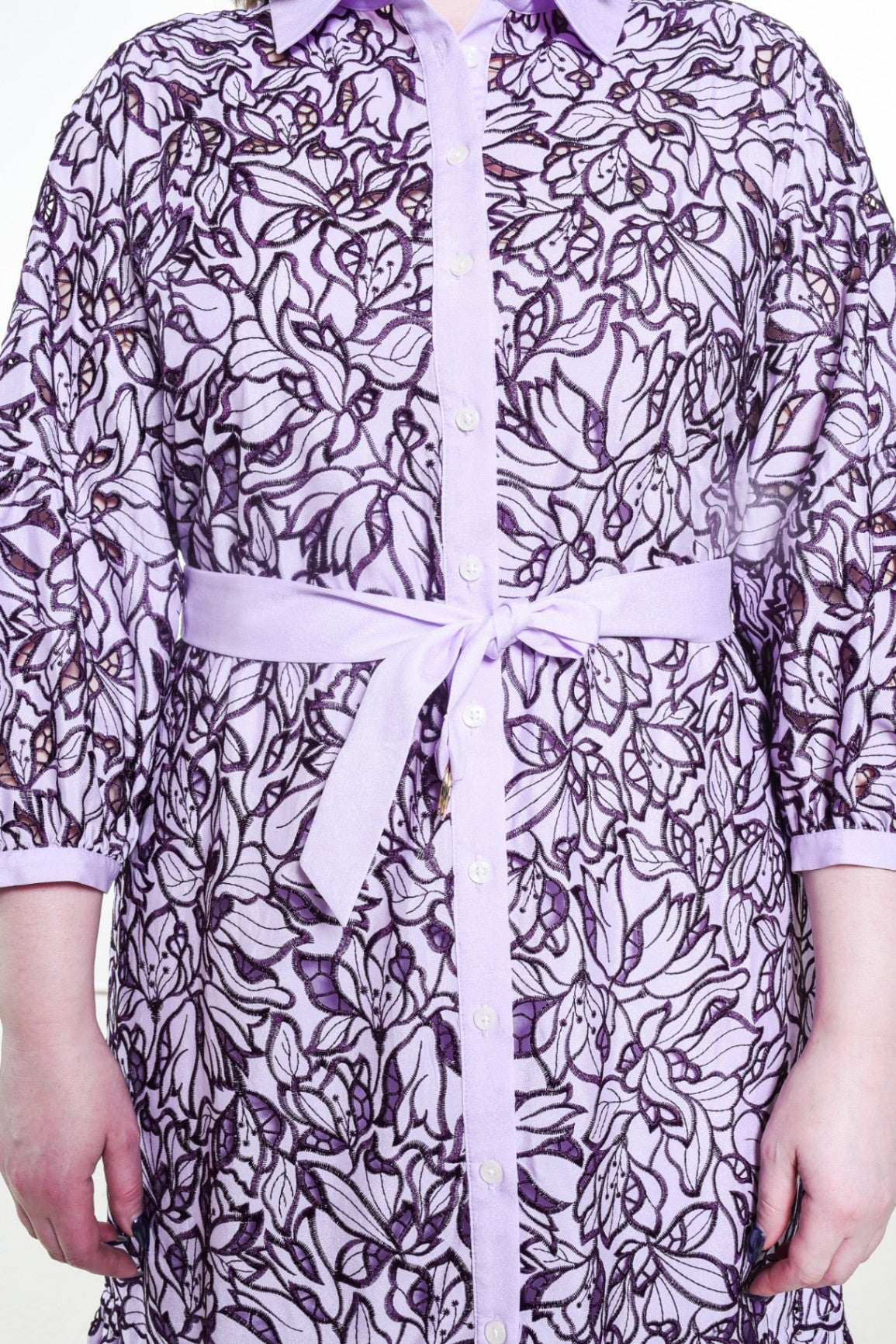 Lavender Tiered Floral-Print Button-Down Shirt Dress