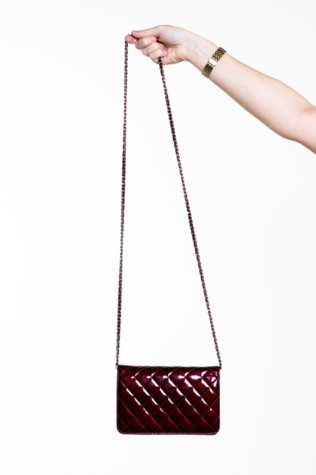 Burgundy Patent Brilliant Wallet On Chain