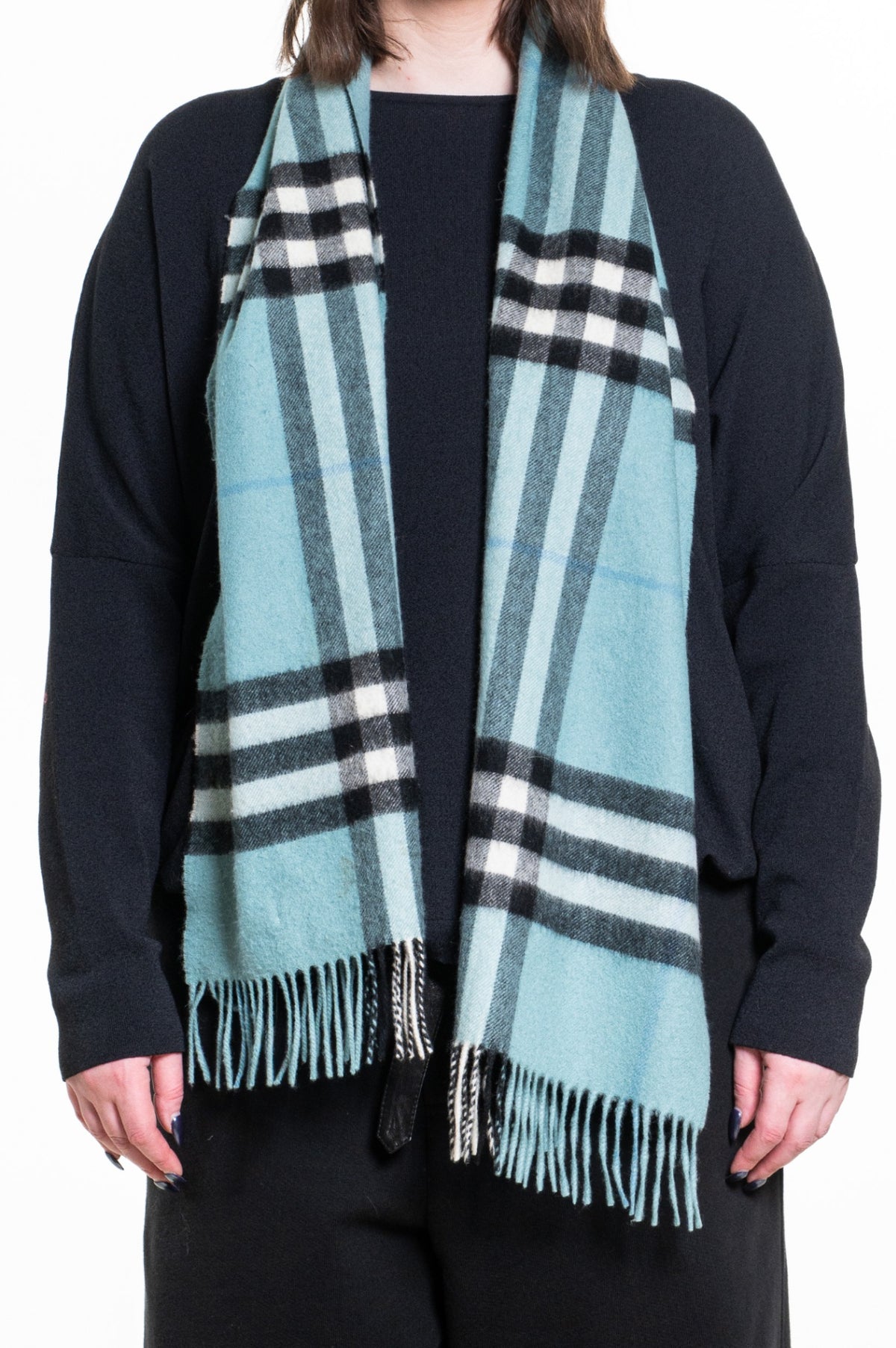 Teal Check Cashmere Scarf