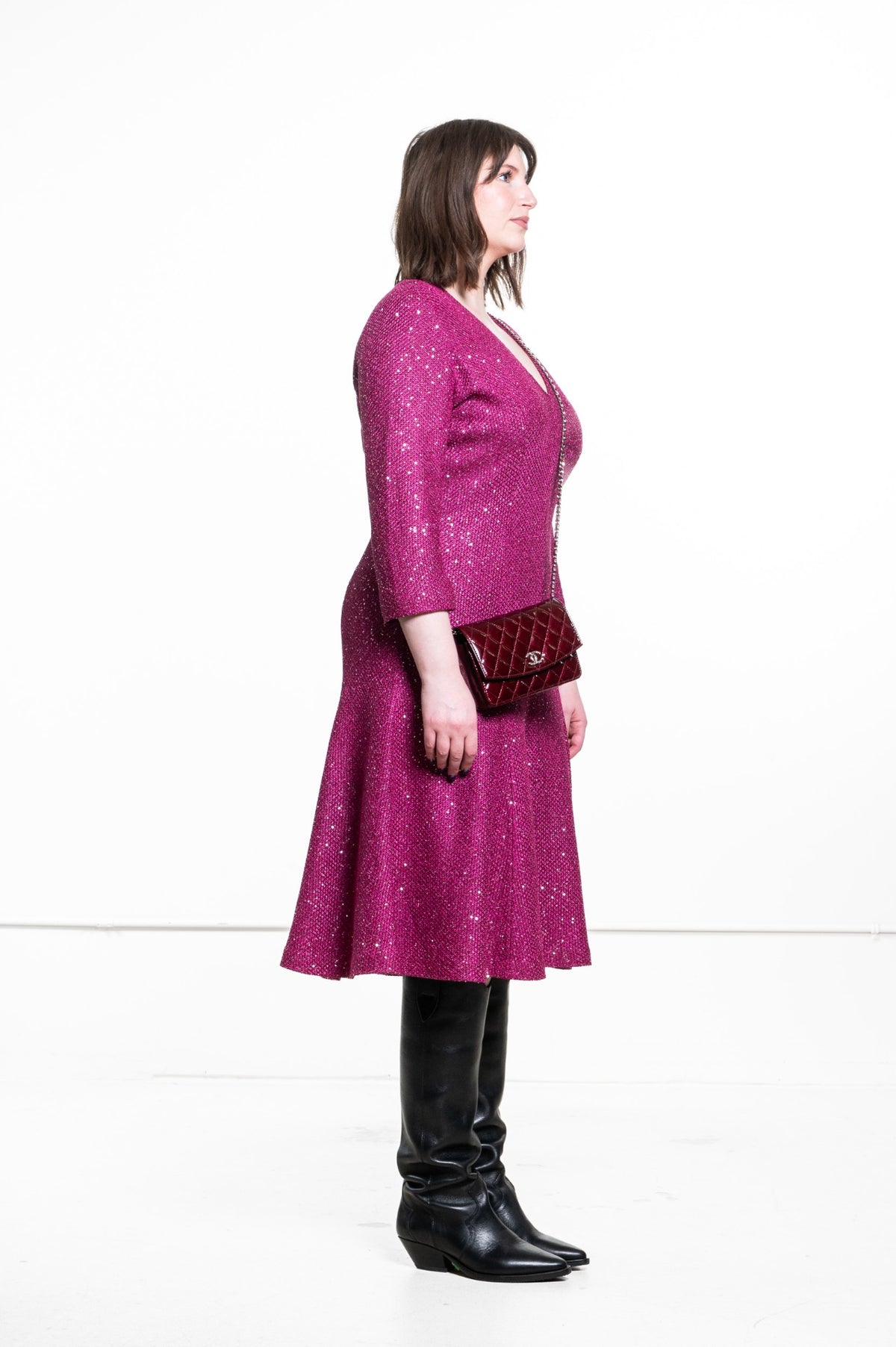 Burgundy Patent Brilliant Wallet On Chain