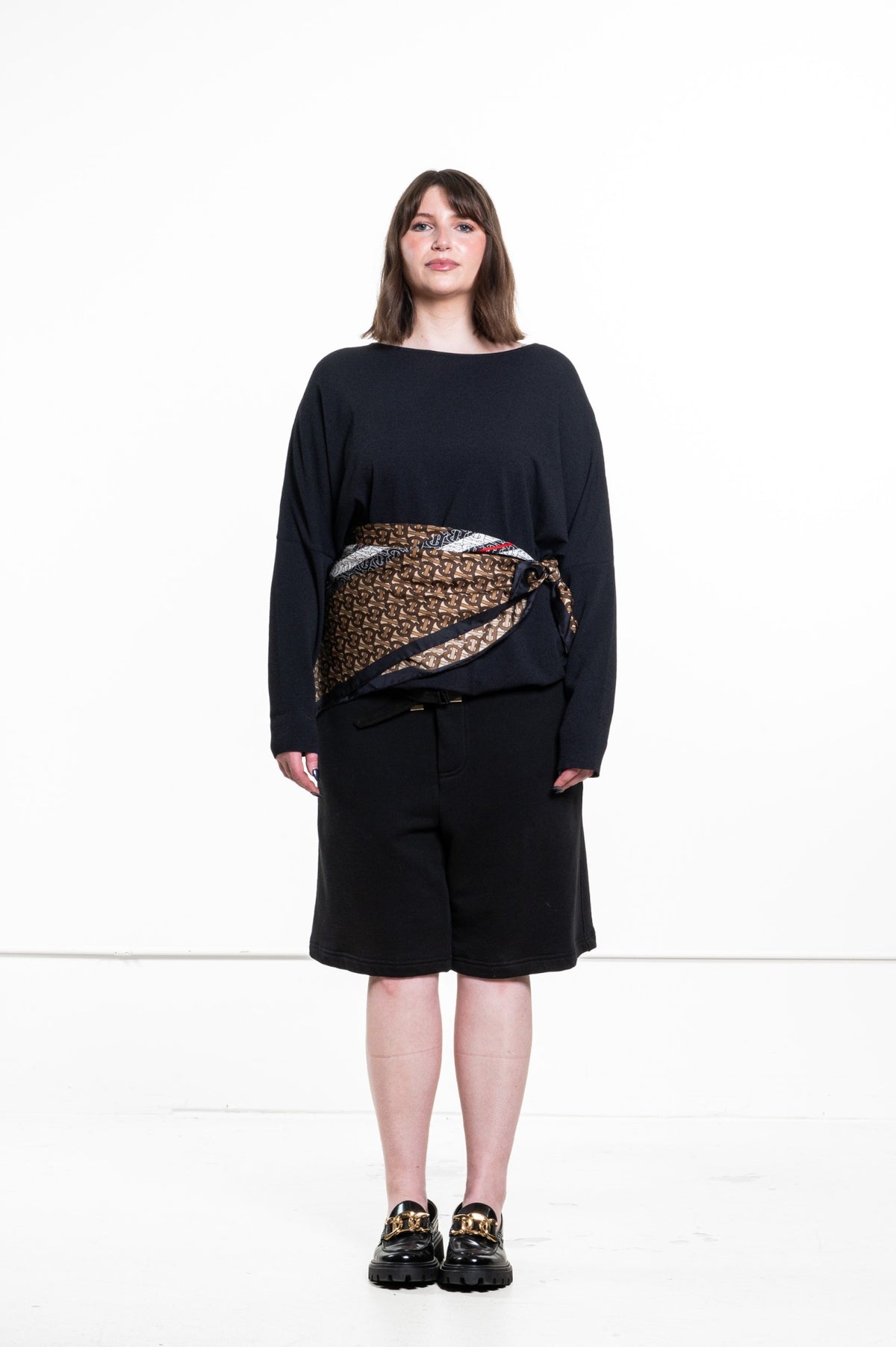Bridle Brown TB Monogram and Icon-Striped Scarf