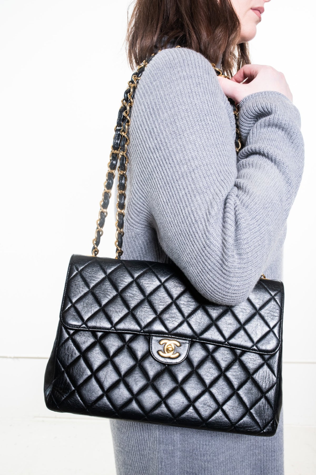Black Vintage Jumbo Lambskin Classic Single Flap Bag