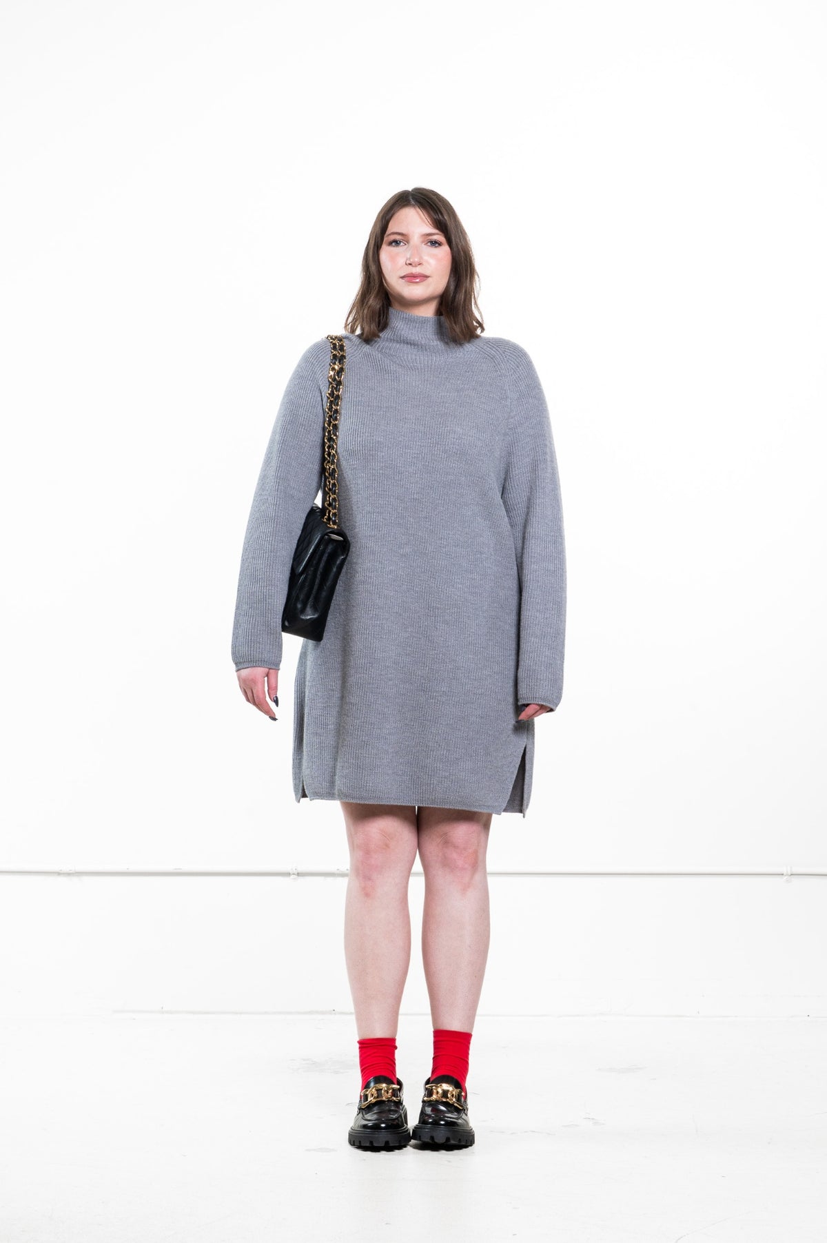 Grey Mockneck Sweater Dress