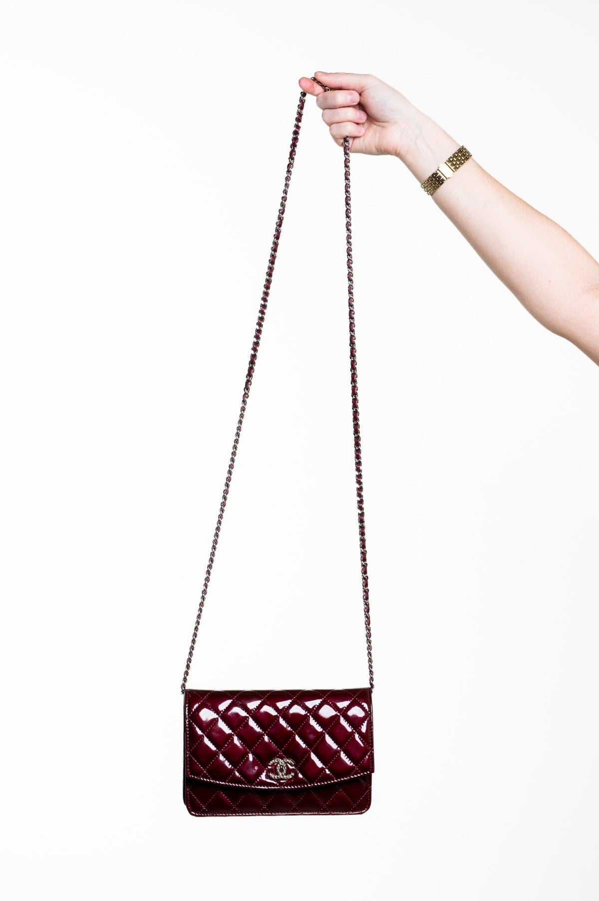 Burgundy Patent Brilliant Wallet On Chain