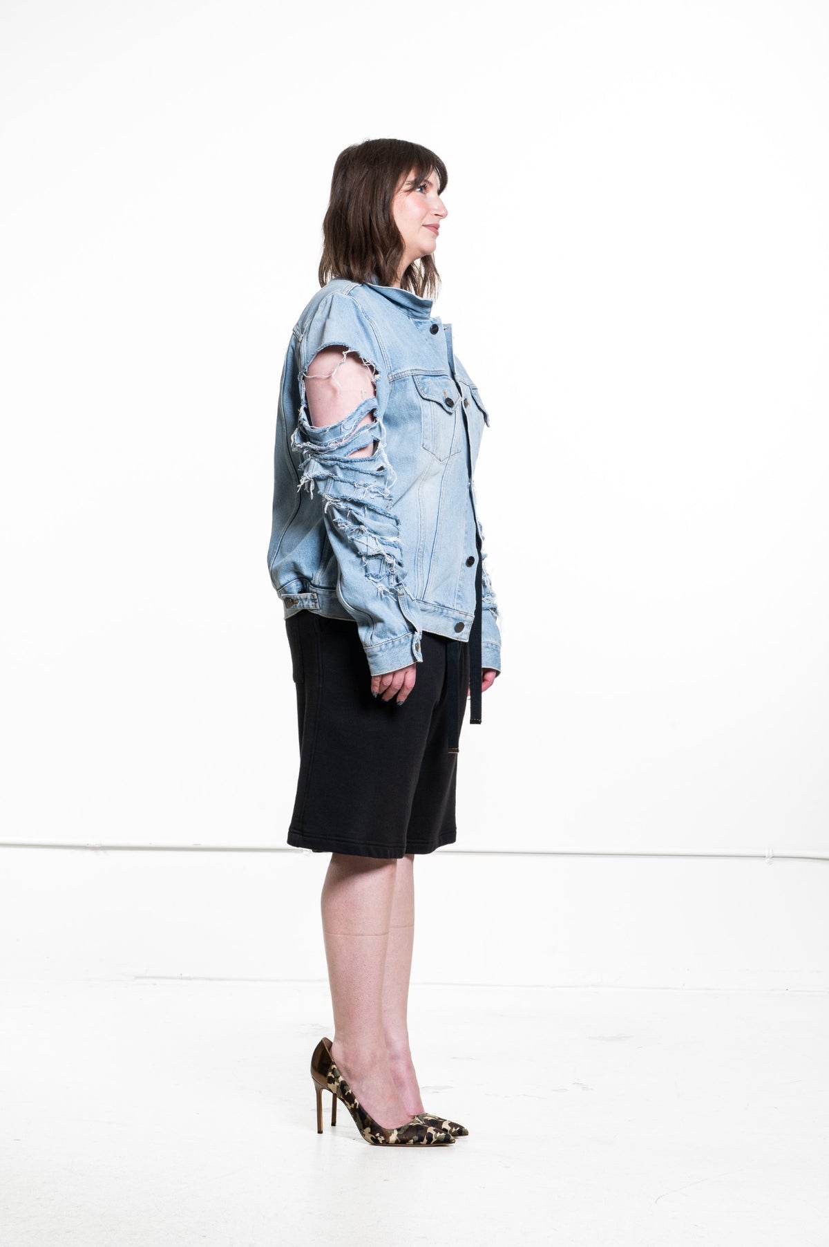 Light blue Ripped Sleeves Denim Jacket