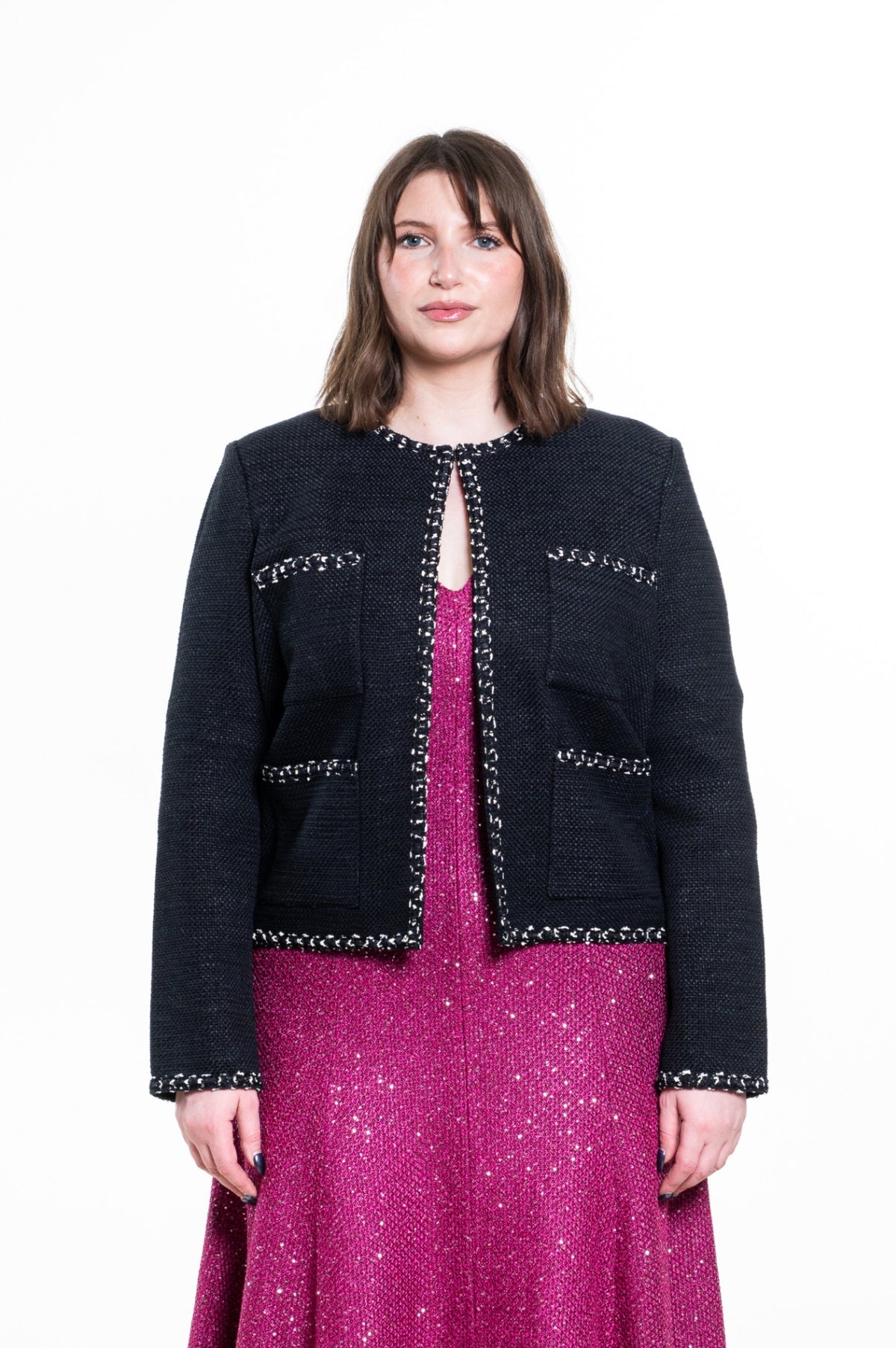 Black Modern Ribbon Tweed Knit Jacket