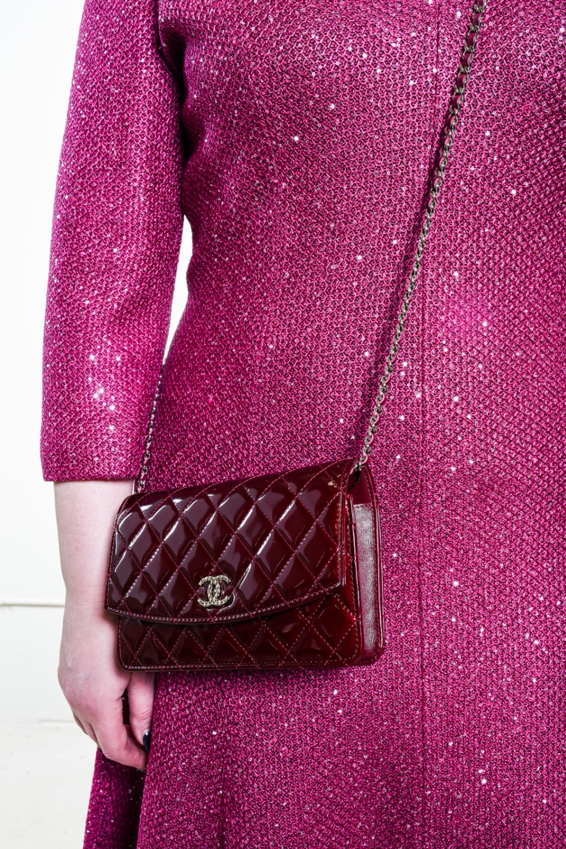 Burgundy Patent Brilliant Wallet On Chain