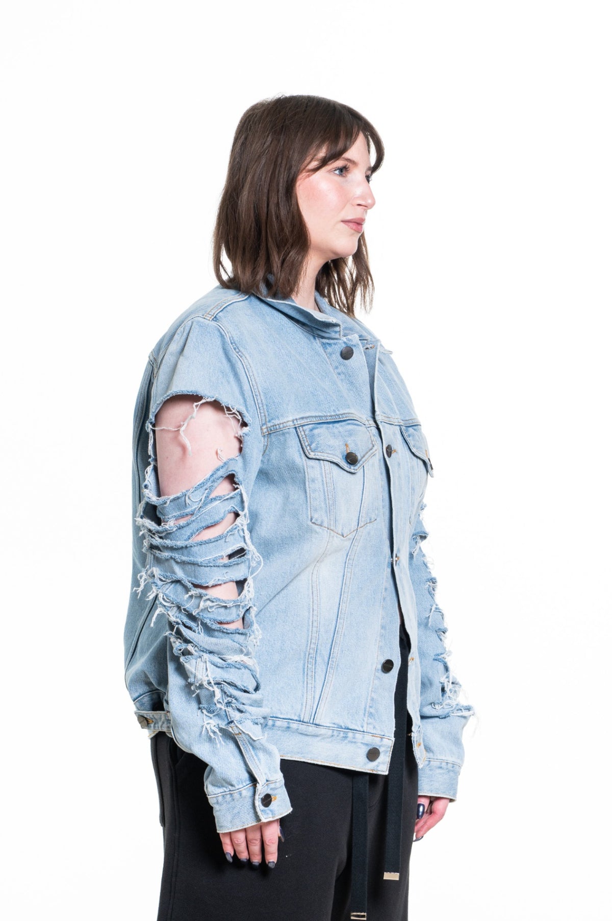 Light blue Ripped Sleeves Denim Jacket