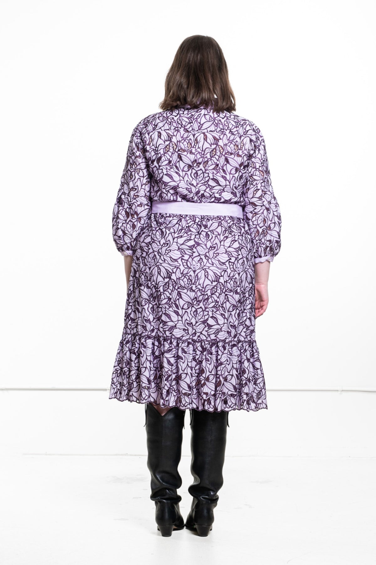 Lavender Tiered Floral-Print Button-Down Shirt Dress